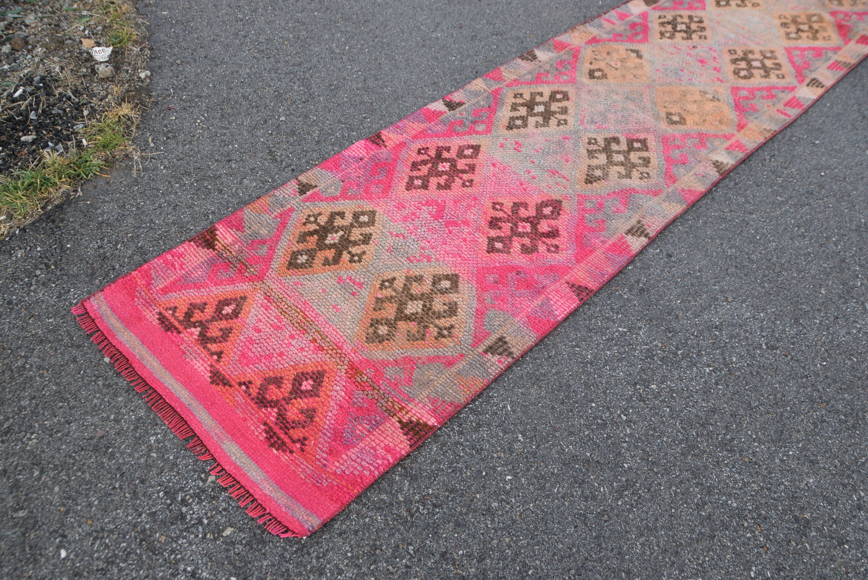 Cool Rug, Pink Anatolian Rugs, Vintage Rug, Outdoor Rug, Kitchen Rug, 2.3x12.2 ft Runner Rug, Antique Rug, Rugs for Kitchen, Turkish Rug