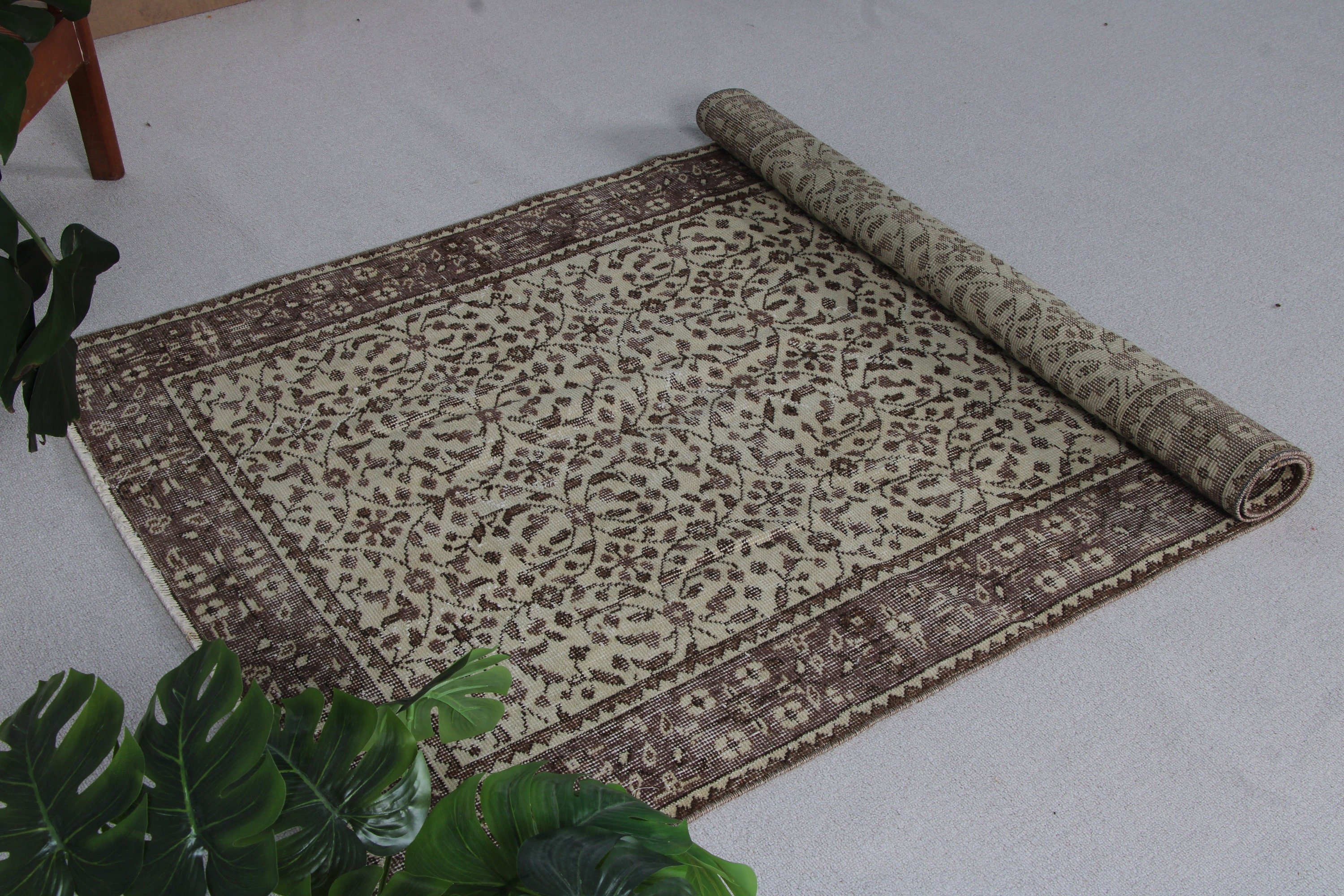 El Dokuma Halı, Vintage Halı, Yatak Odası Halıları, Bej Modern Halılar, Türk Halıları, 3.8x6.3 ft Accent Halı, Bildiri Halısı, Dekoratif Halı