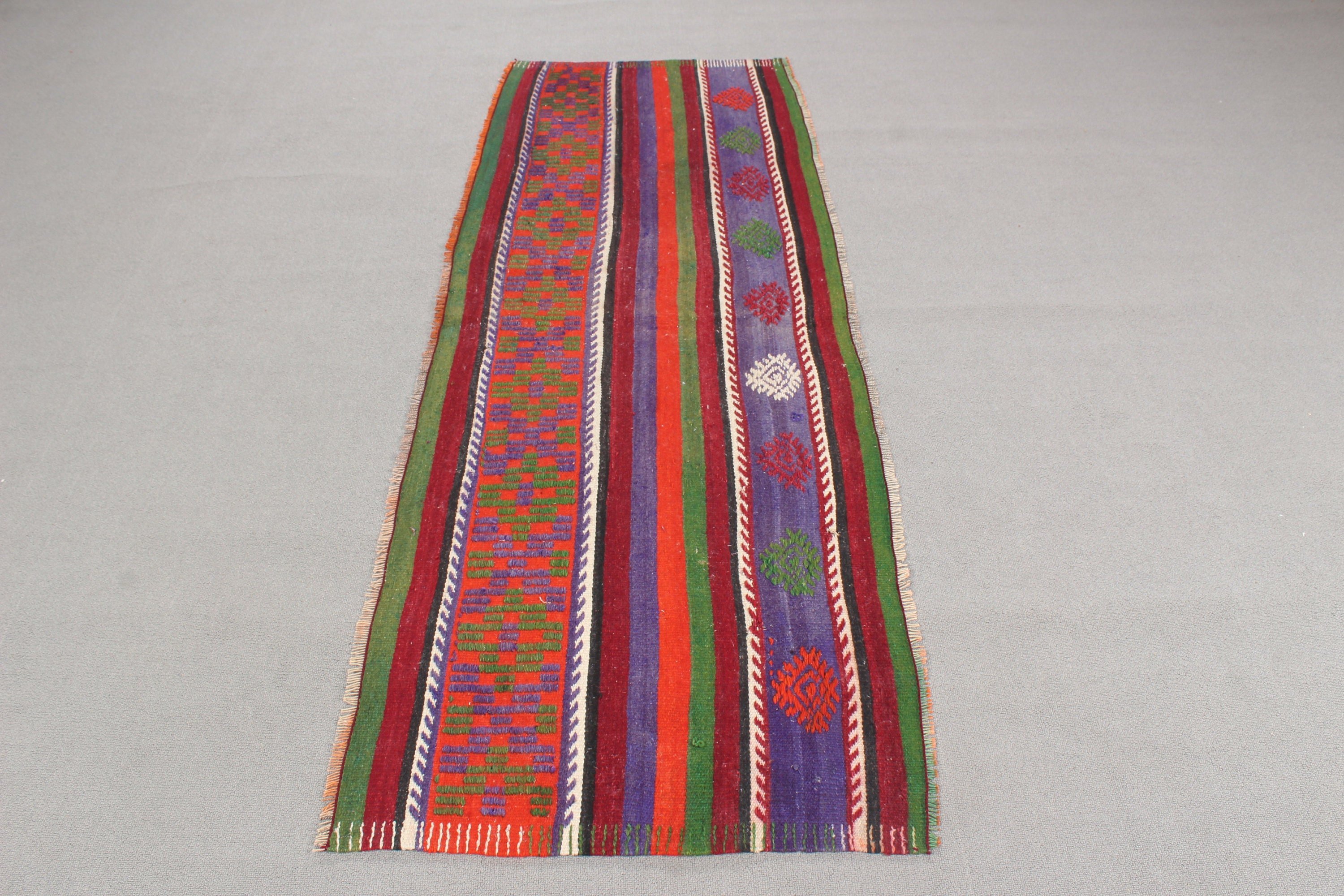 Kırmızı 2.3x6.4 ft Runner Halıları, Nötr Halı, Merdiven Halıları, Kilim, Türk Halısı, Vintage Halı, Ev Dekorasyonu Halısı, Mutfak Halıları, Boho Halısı