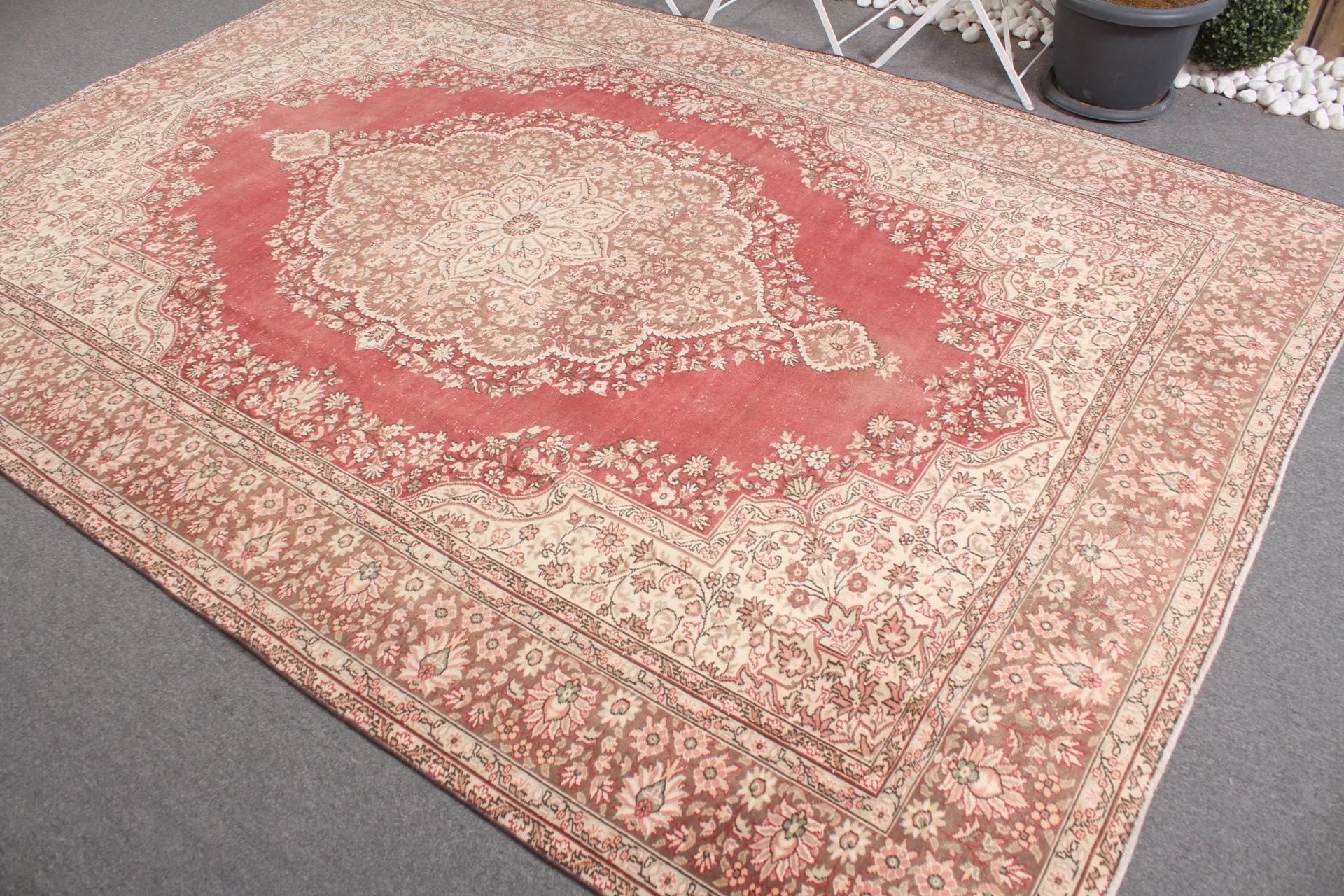 Düz Dokuma Halı, Yatak Odası Halısı, 6.9x9.8 ft Büyük Halı, Bej Soğuk Halı, Anadolu Halısı, Vintage Halı, Yemek Odası Halıları, Türk Halıları