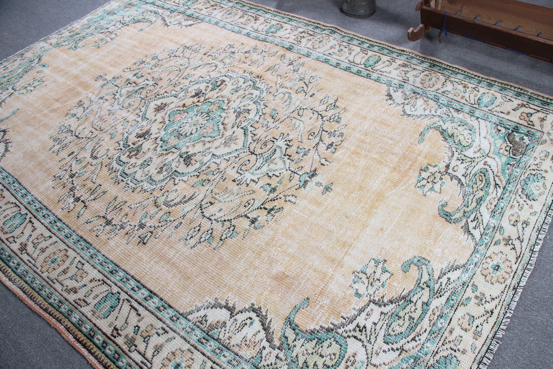 Pastel Halı, Yemek Odası Halıları, Türk Halısı, Oushak Halısı, Antika Halı, 6.2x8.9 ft Büyük Halılar, Oturma Odası Halısı, Turuncu Yer Halısı, Vintage Halılar