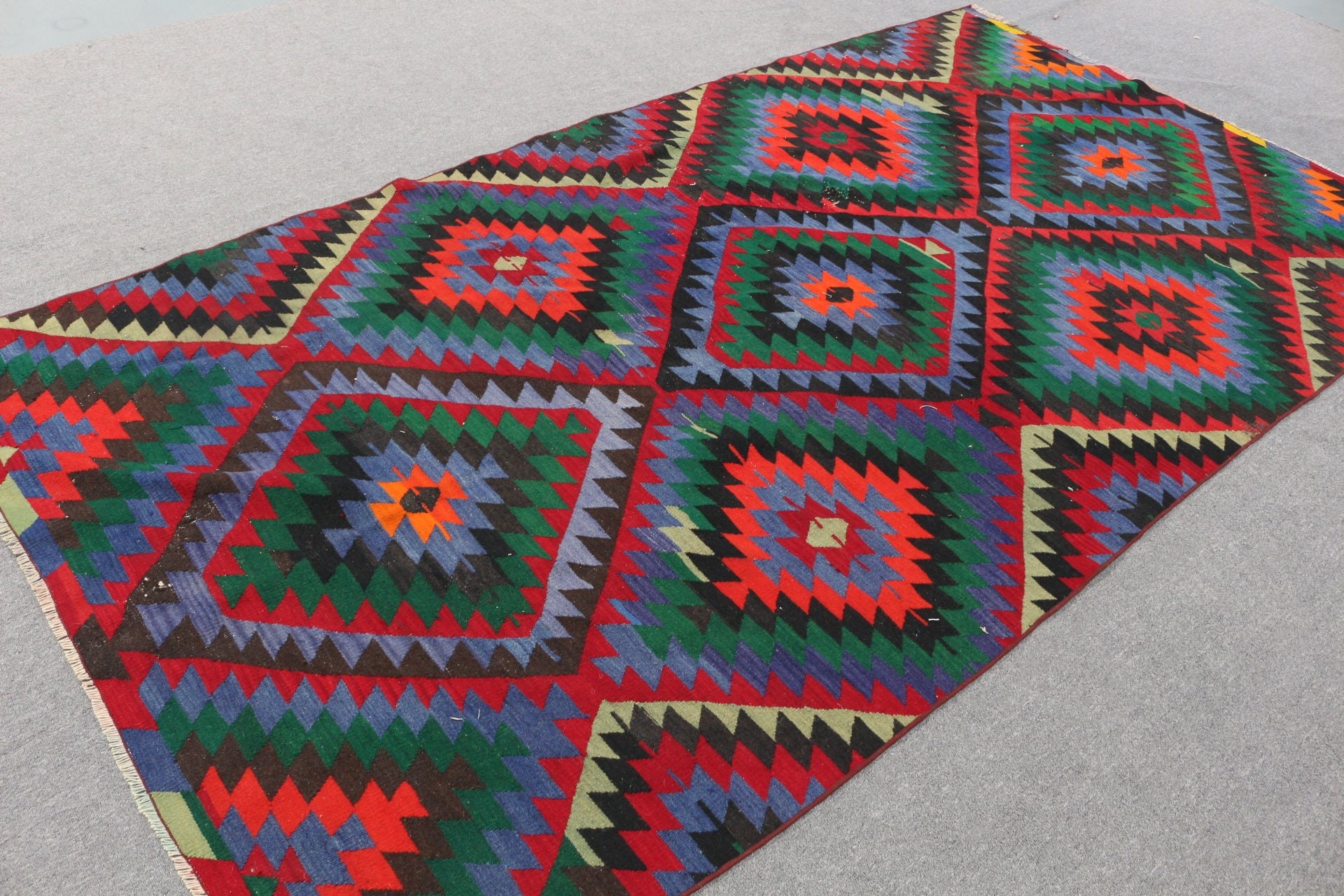 Yemek Odası Halıları, Mutfak Halıları, Yatak Odası Halıları, Kilim, Gökkuşağı Oushak Halısı, 5.1x10.1 ft Büyük Halı, Antika Halı, Türk Halısı, Vintage Halı