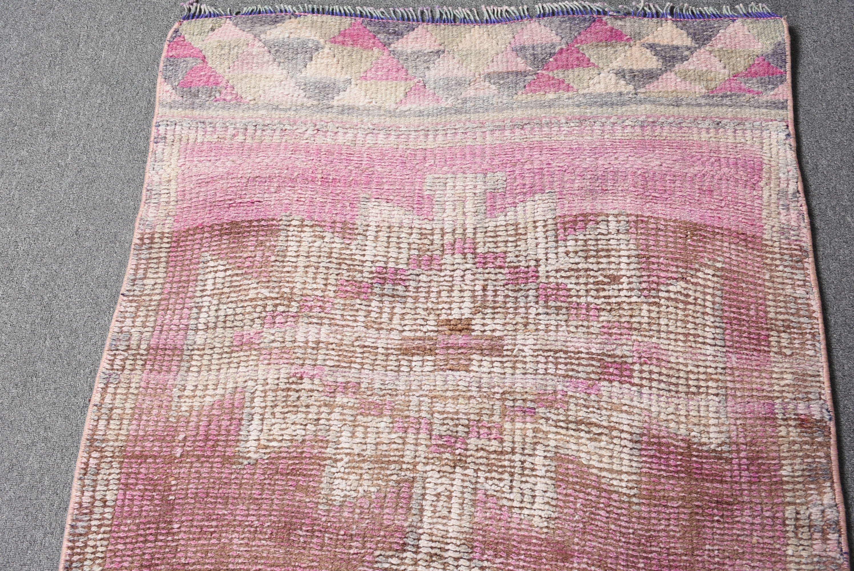 Vintage Rug, Pink Anatolian Rug, 2.8x11.5 ft Runner Rug, Floor Rug, Hallway Rug, Corridor Rugs, Rugs for Kitchen, Wool Rugs, Turkish Rugs