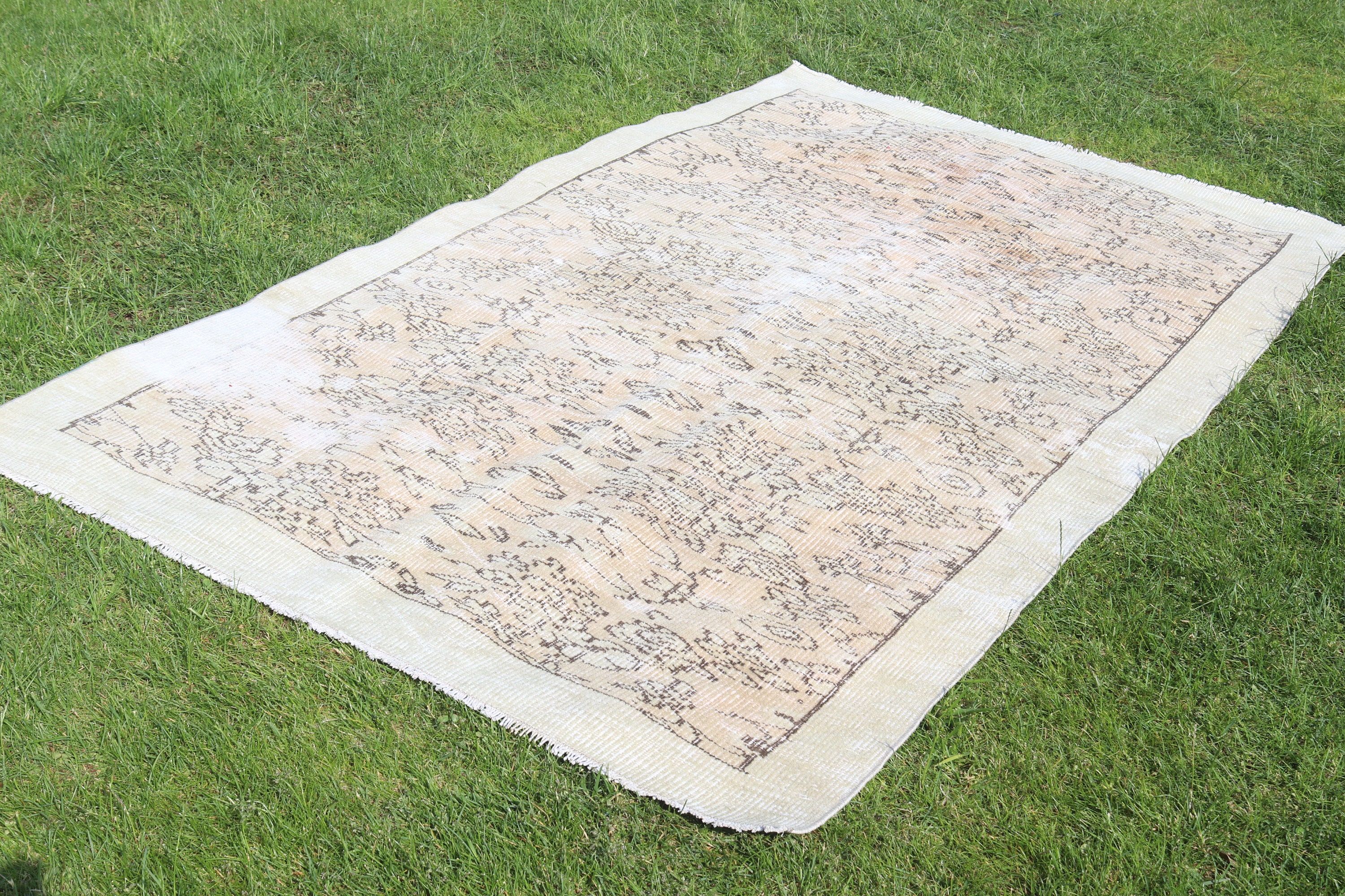 4.5x7.8 ft Alan Halısı, Ev Dekorasyonu Halısı, Anadolu Halıları, Vintage Halı, Yemek Odası Halısı, Oturma Odası Halıları, Türk Halıları, Bej Yün Halı