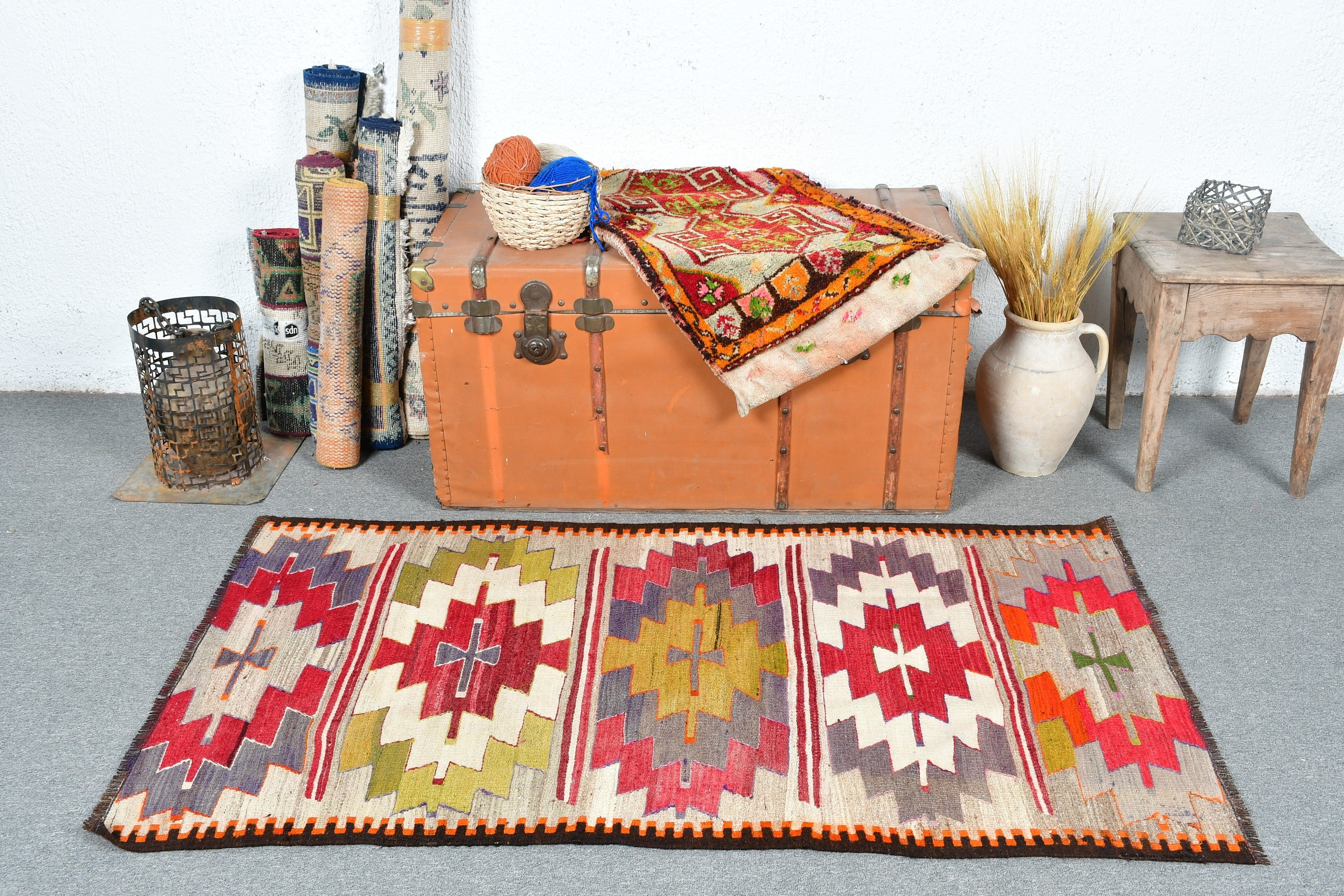 Red Bedroom Rug, Floor Rug, Kilim, Kitchen Rug, Vintage Rugs, Bathroom Rug, 2.8x5.2 ft Small Rug, Muted Rug, Rugs for Bathroom, Turkish Rug