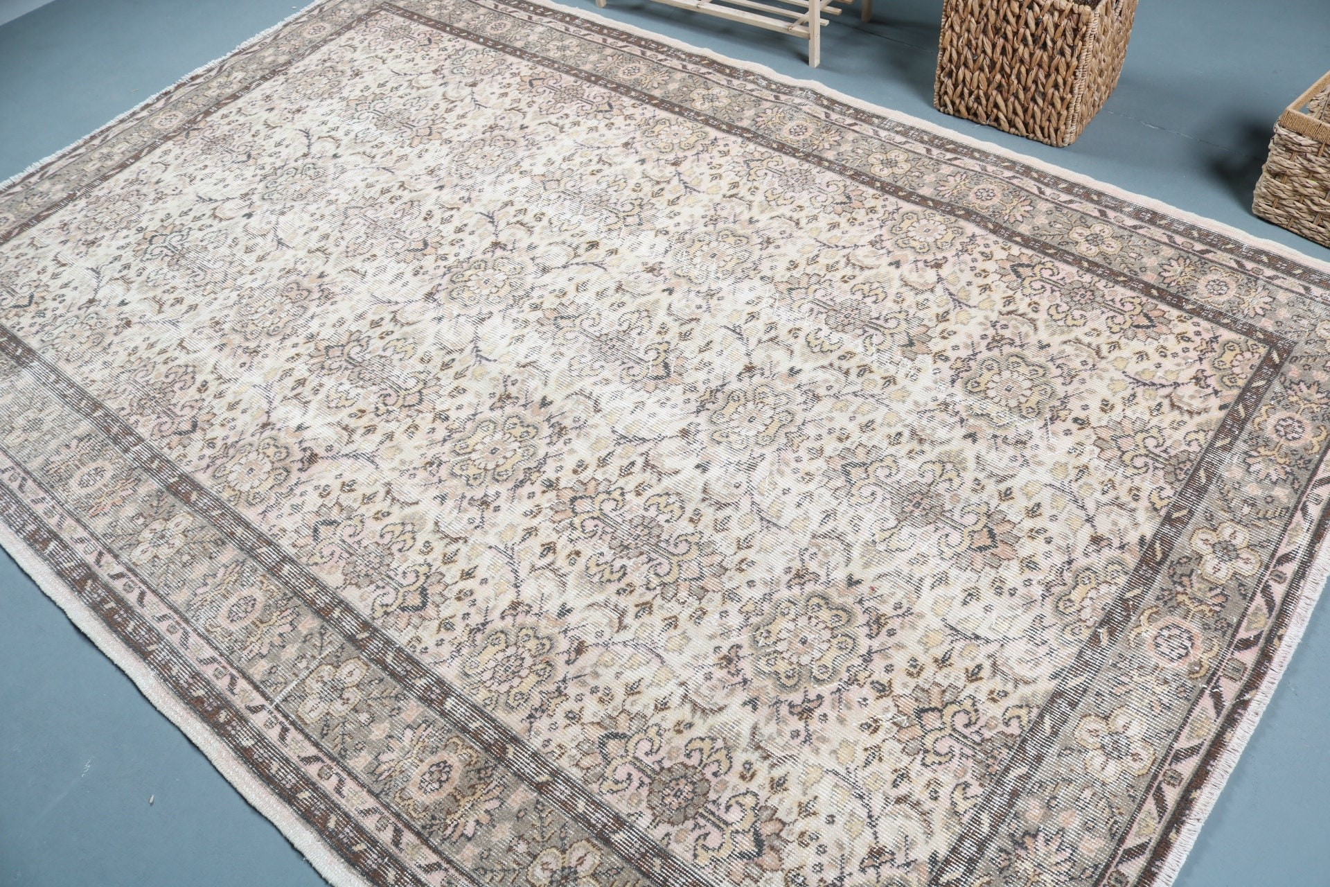 Living Room Rug, Turkish Rug, Vintage Rug, Salon Rug, Pastel Rug, 5.8x8.7 ft Large Rug, Home Decor Rug, Oriental Rugs, Rugs for Dining Room