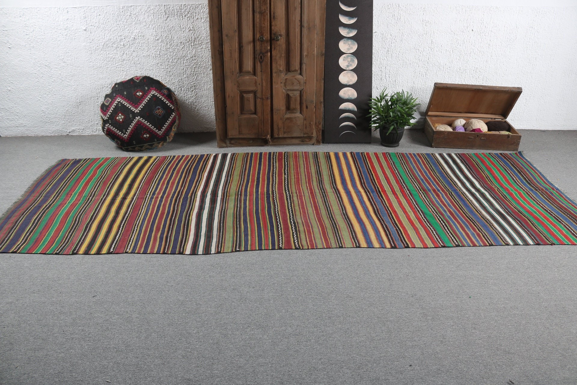 Açıklama Halısı, 4.4x12.1 ft Runner Halıları, Yün Halıları, Yeşil Boho Halıları, Türk Halıları, Uzun Yolluk Halıları, Kilim, Vintage Halı, Vintage Runner Halıları