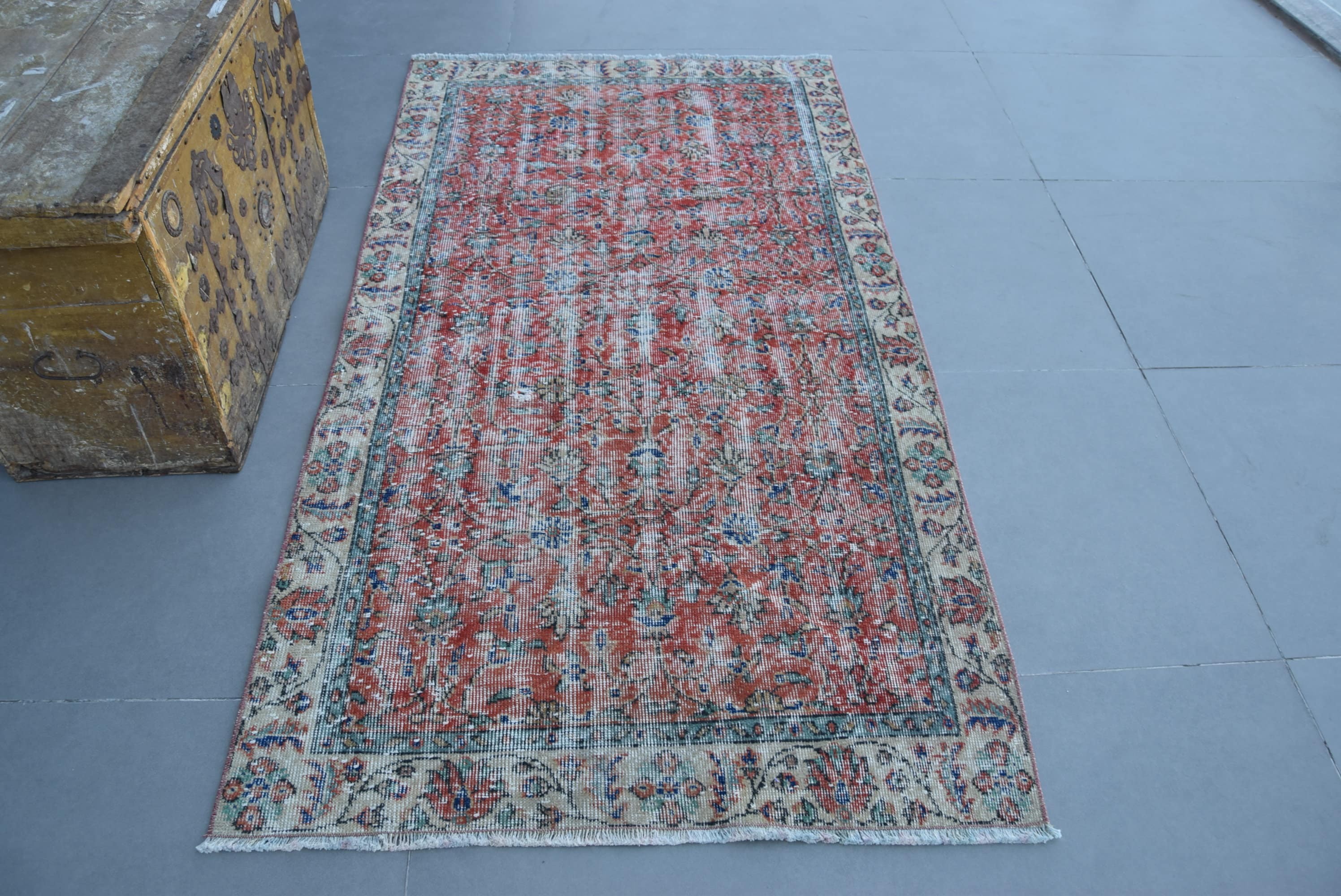 Bedroom Rugs, Turkish Rug, Oriental Rug, Antique Rug, Entry Rugs, Red Floor Rugs, Rugs for Kitchen, Vintage Rugs, 3.4x6.4 ft Accent Rugs