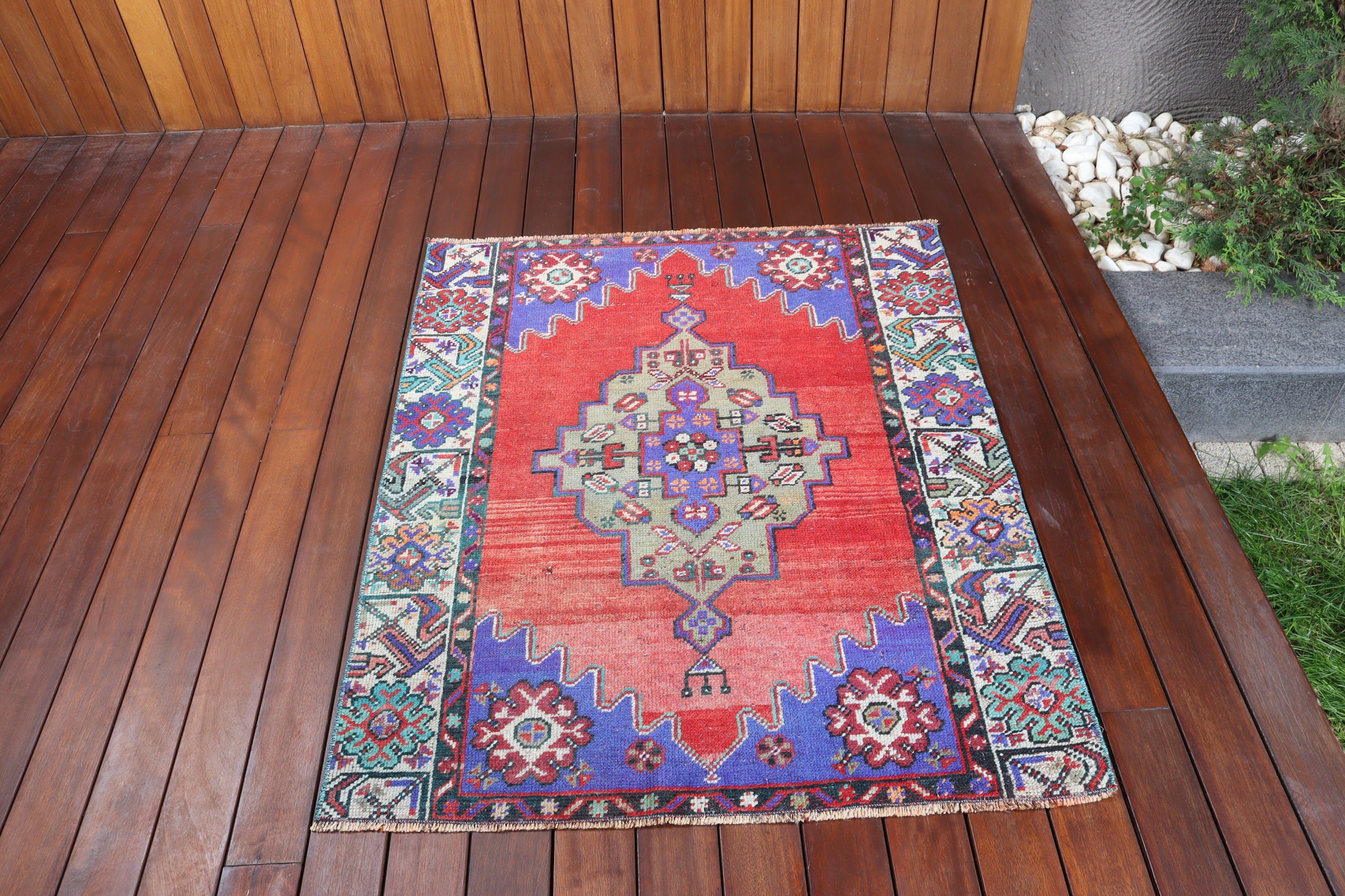 Kırmızı Geometrik Halılar, Lüks Halı, Türk Halıları, Vintage Halılar, 3x3,7 ft Küçük Halılar, Yatak Odası Halıları, Düz Dokuma Halılar, Küçük Vintage Halılar