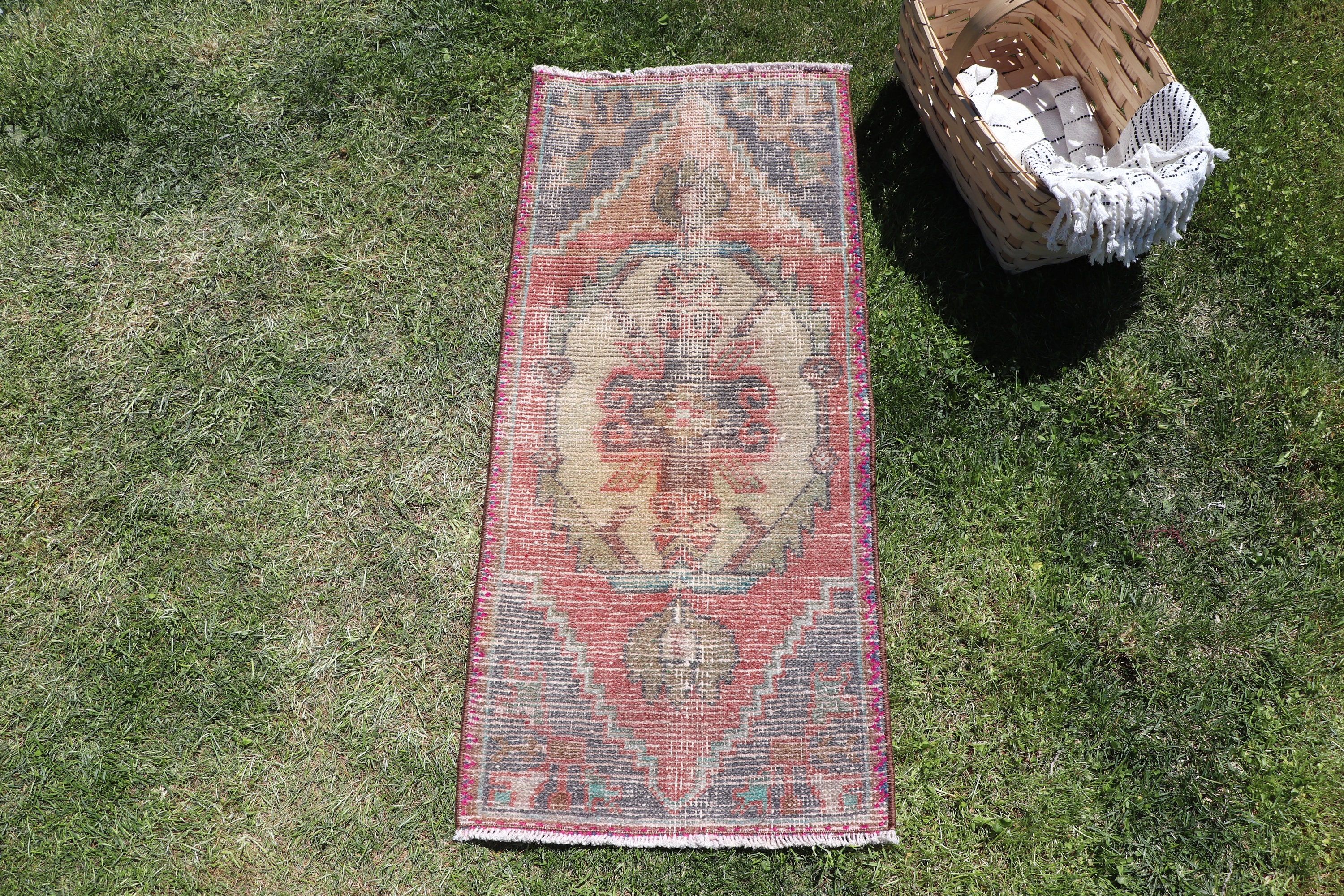 Vintage Halılar, Turuncu Oushak Halıları, Mutfak Halıları, Türk Halısı, 1,4x3,1 ft Küçük Halılar, Çocuk Halıları, Küçük Vintage Halılar, Yün Halı, Yer Halıları