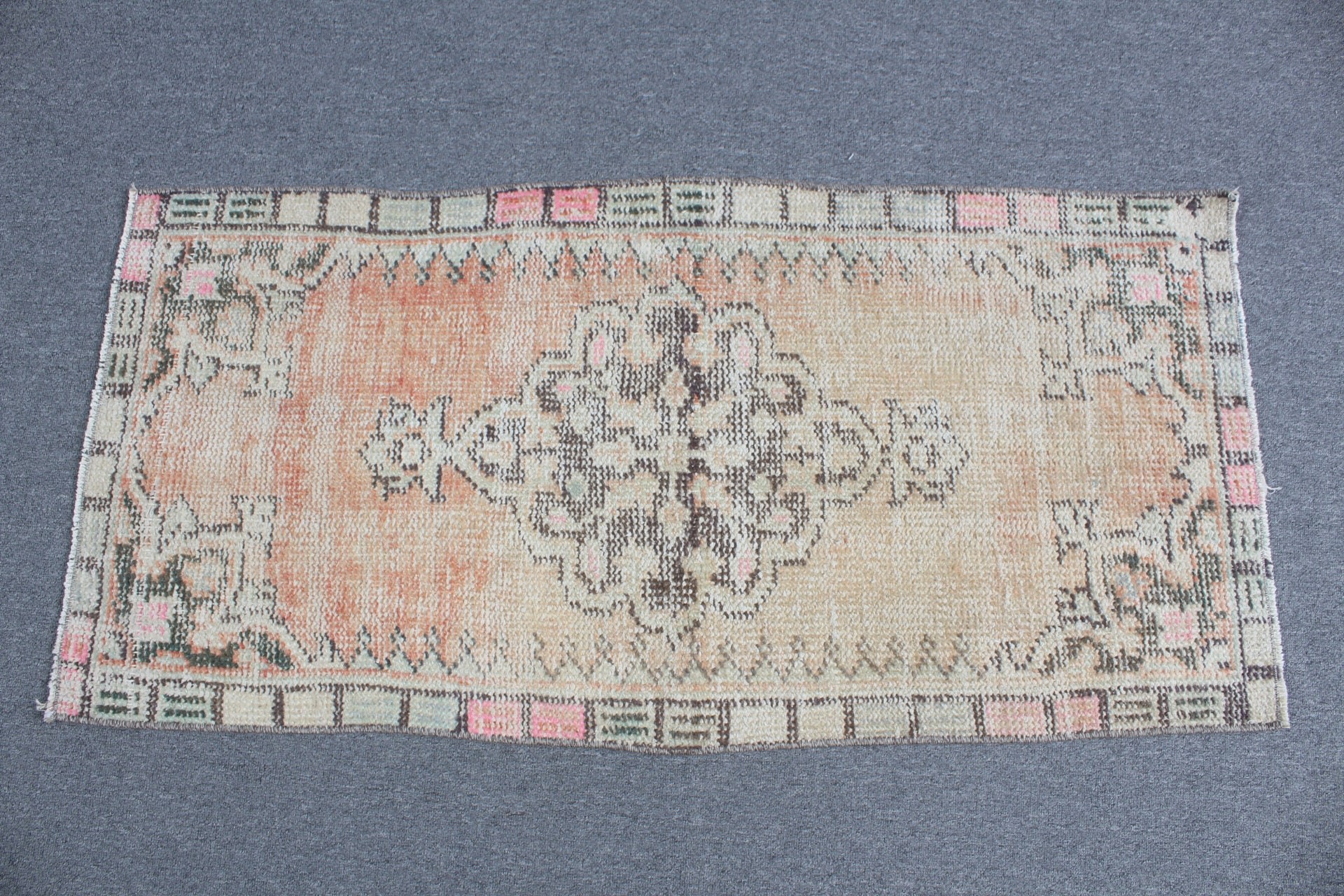 Distressed Rug, 2x4 ft Small Rugs, Bath Rug, Oriental Rugs, Vintage Rug, Wall Hanging Rugs, Turkish Rugs, Bedroom Rugs, Orange Oushak Rug