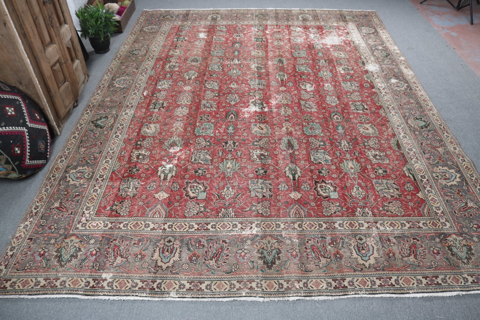 Salon Rugs, Turkish Rugs, Red Moroccan Rug, Office Rugs, Neutral Rug, Kitchen Rugs, 9.7x12.4 ft Oversize Rug, Vintage Rugs, Living Room Rug