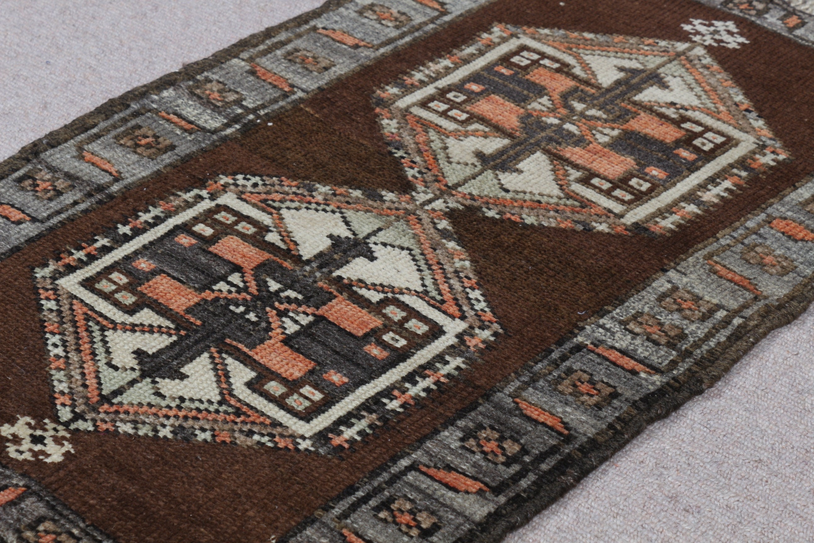 Entry Rug, Brown Moroccan Rug, Anatolian Rugs, Turkish Rug, Vintage Rug, 1.8x2.8 ft Small Rug, Flatweave Rugs, Kitchen Rugs, Oriental Rug