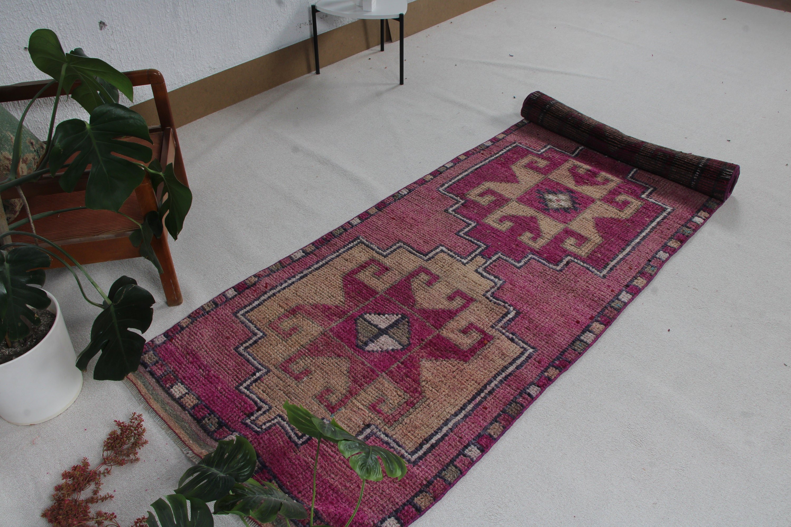 3.1x10.5 ft Runner Halı, Yer Halısı, Mor Boho Halılar, Türk Halısı, Vintage Runner Halısı, Vintage Halılar, Merdiven Halıları, Düz Dokuma Halı, Yün Halı