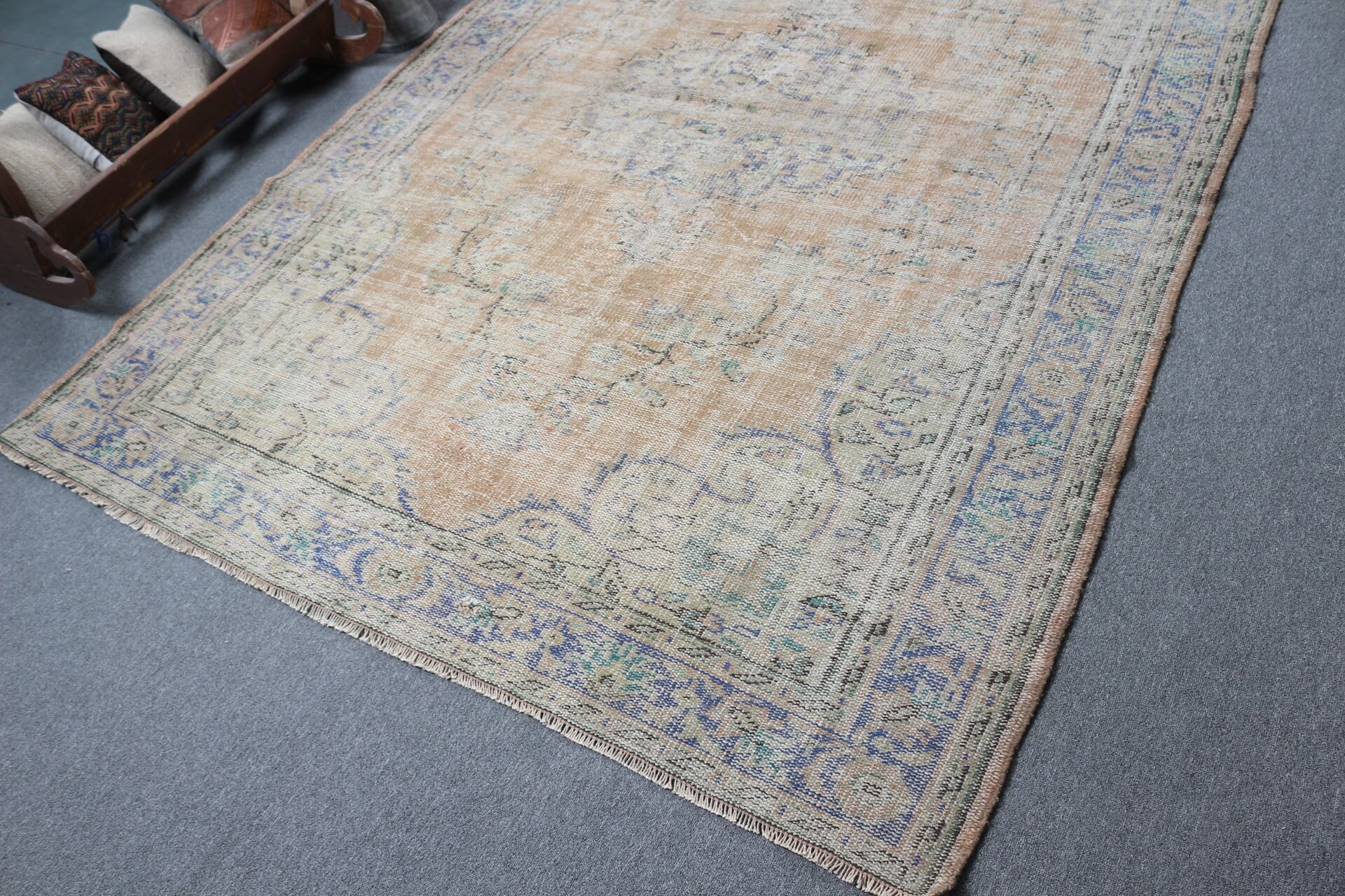 Oryantal Halılar, Turuncu Oryantal Halı, 6.1x9.4 ft Büyük Halı, Türk Halıları, Oturma Odası Halısı, Vintage Halılar, Yatak Odası Halısı, Özel Halı, Yün Halılar