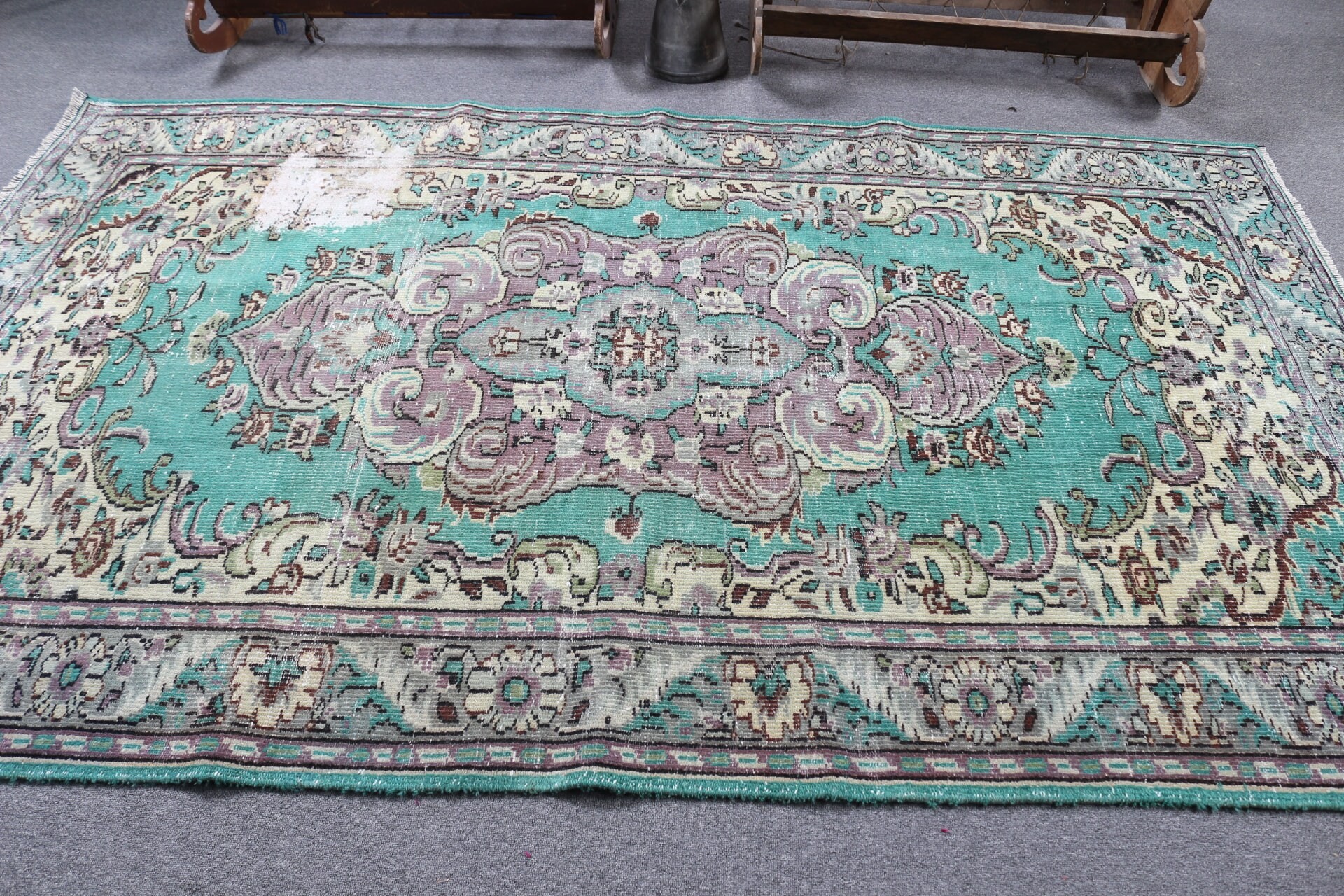 Floor Rug, Vintage Rug, Salon Rug, Rugs for Bedroom, 5.2x8.5 ft Large Rug, Antique Rug, Turkish Rug, Green Oriental Rug, Bedroom Rugs