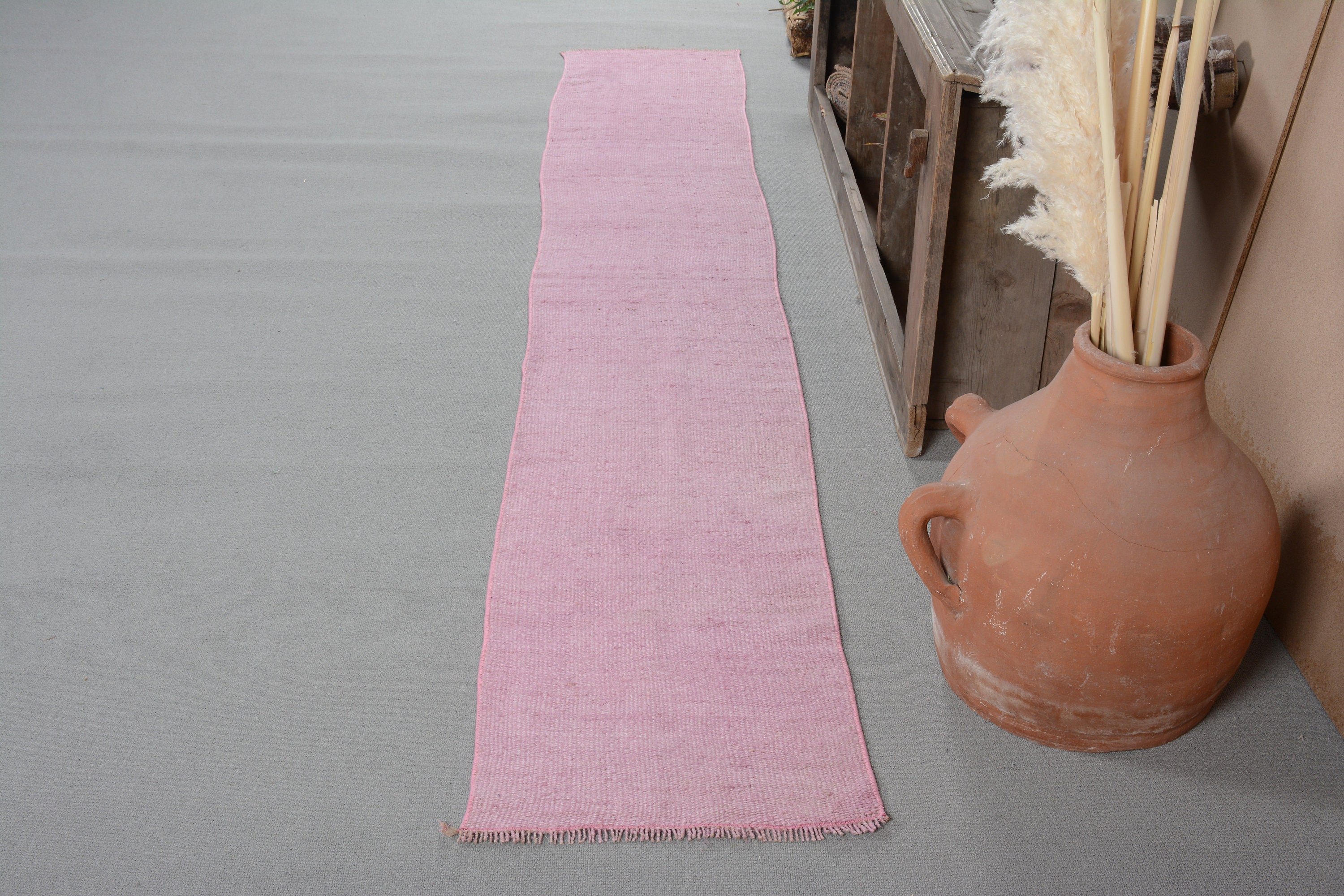 1.6x10.3 ft Runner Halı, Soluk Halılar, Türk Halıları, Yün Halı, Yer Halısı, Koridor Halıları, Koridor Halısı, Pembe Mutfak Halısı, Vintage Halılar