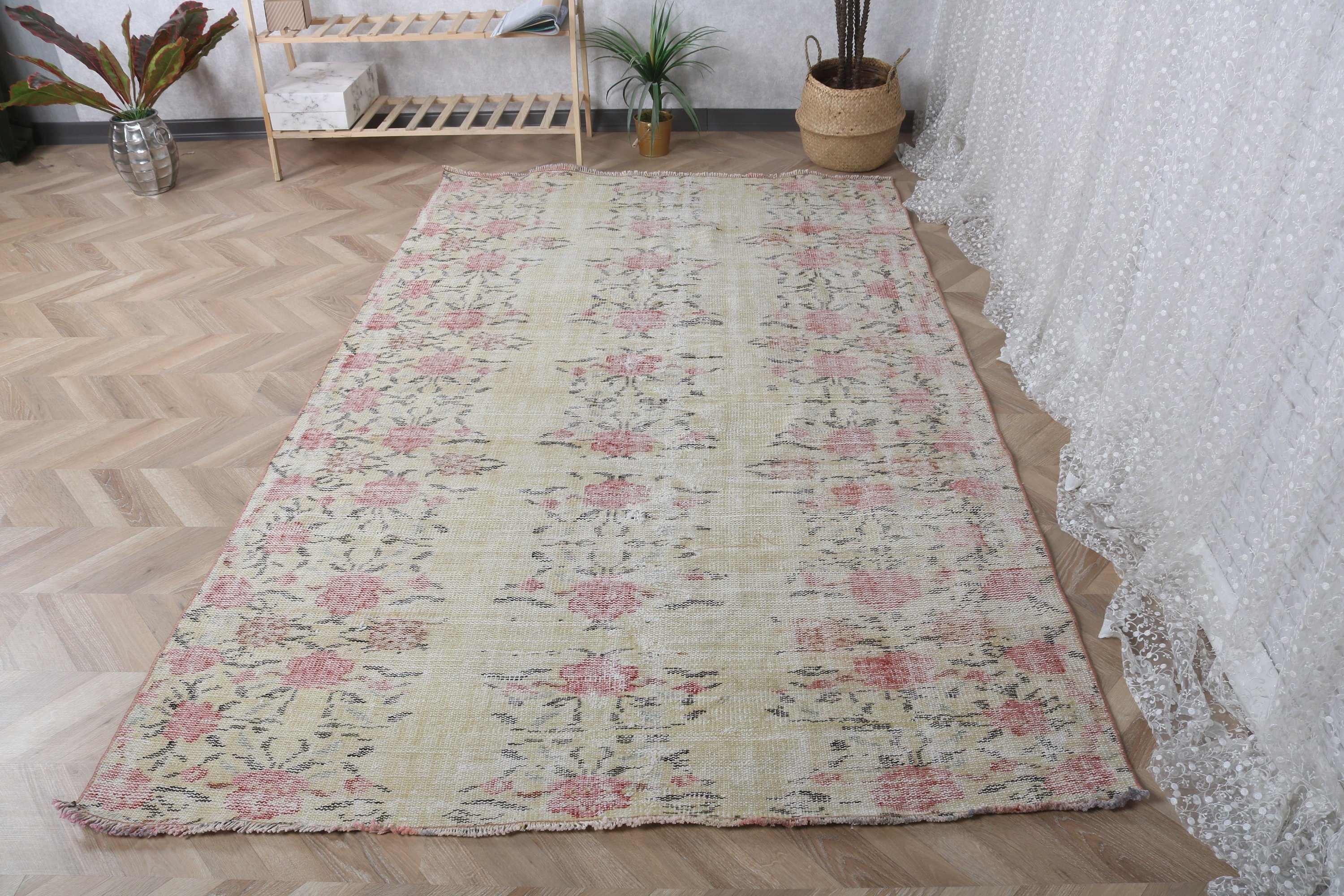 Yellow Antique Rugs, Bedroom Rugs, Turkish Rugs, Vintage Rug, Boho Rug, Moroccan Rug, 4.8x8 ft Area Rug, Rugs for Floor, Dining Room Rugs