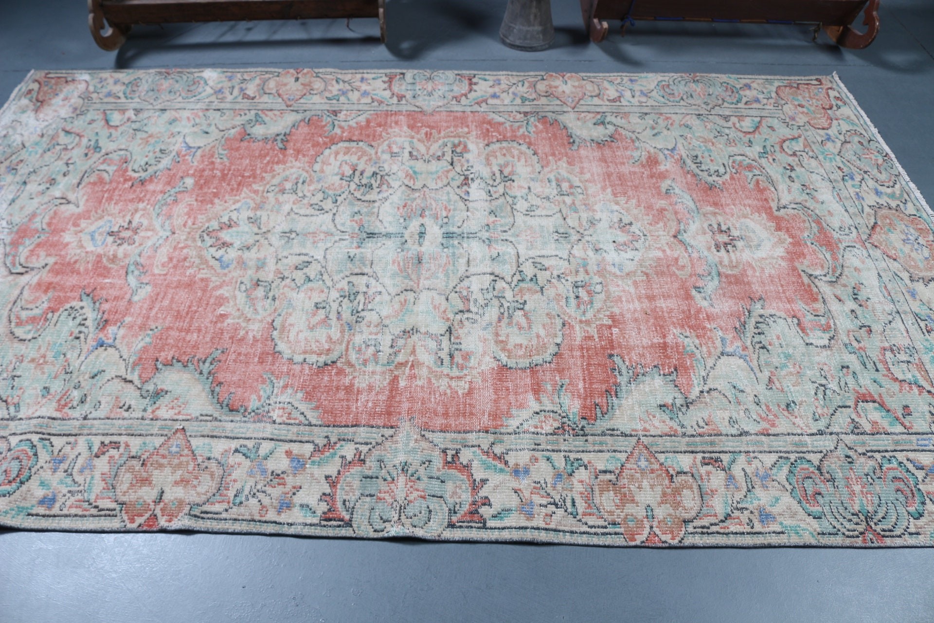 Antika Halı, 5.6x9.1 ft Büyük Halı, Türk Halısı, Ev Dekorasyonu Halısı, Eski Halılar, Vintage Halı, Turuncu Yatak Odası Halısı, Yemek Odası Halısı, Salon Halıları