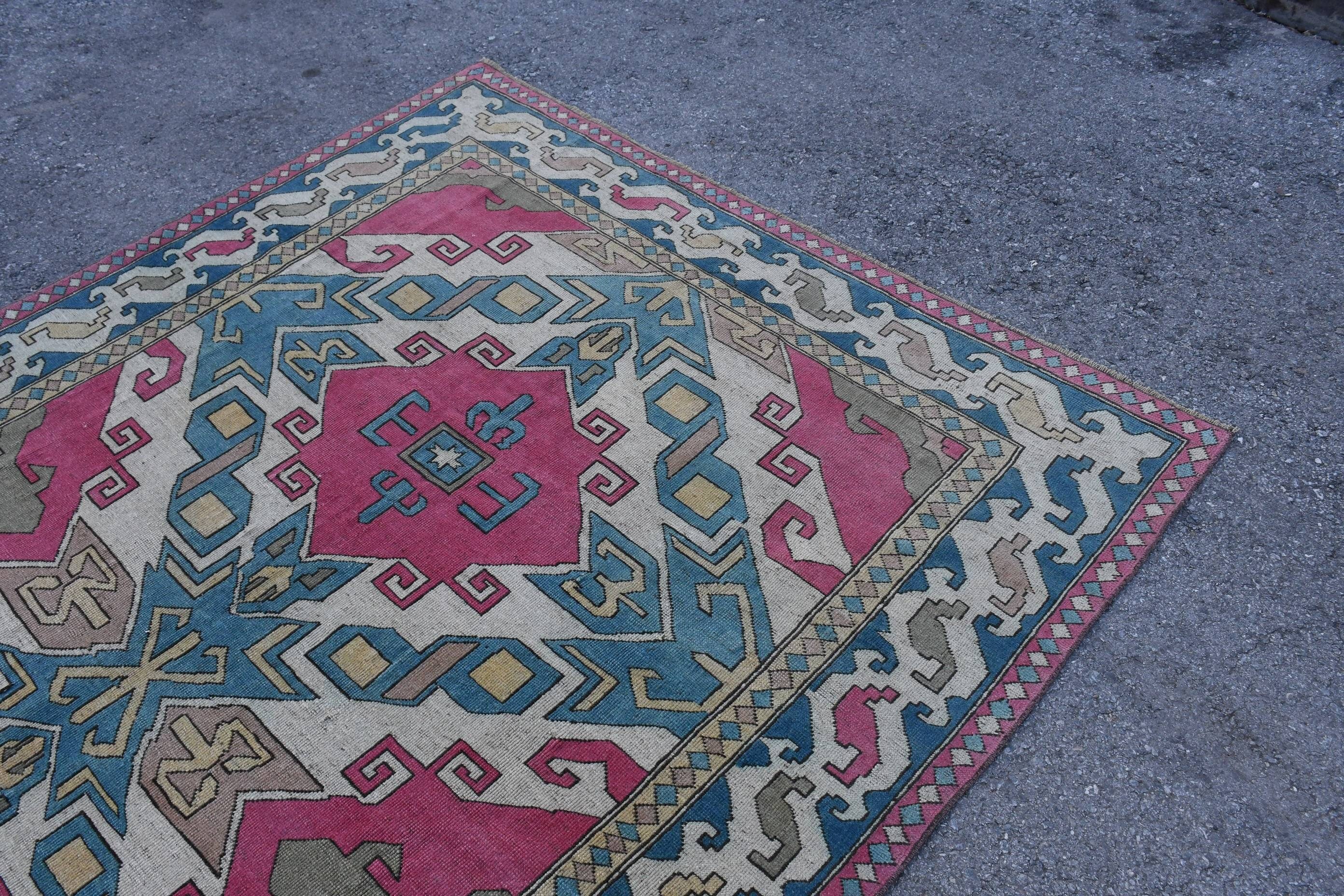 Yemek Odası Halısı, Yatak Odası Halıları, 6.4x9 ft Büyük Halı, Oushak Halısı, Türk Halıları, Özel Halı, Mavi Yer Halısı, Vintage Halılar