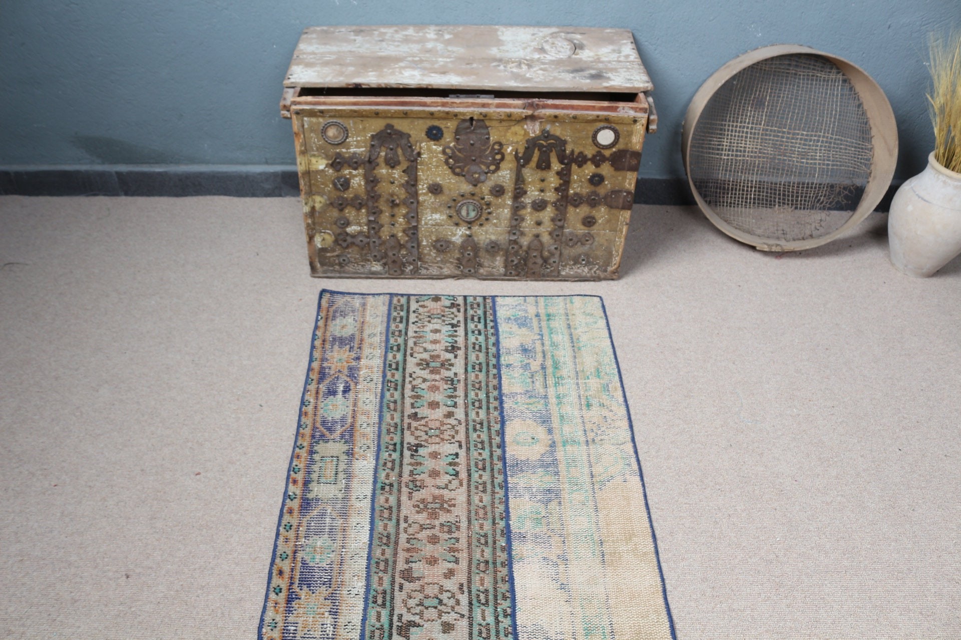 Türk Halısı, Koridor Halıları, Mavi Ev Dekorasyonu Halısı, Yün Halısı, Mutfak Halıları, Koridor Halısı, Havalı Halılar, 2.4x7.1 ft Runner Halıları, Vintage Halı