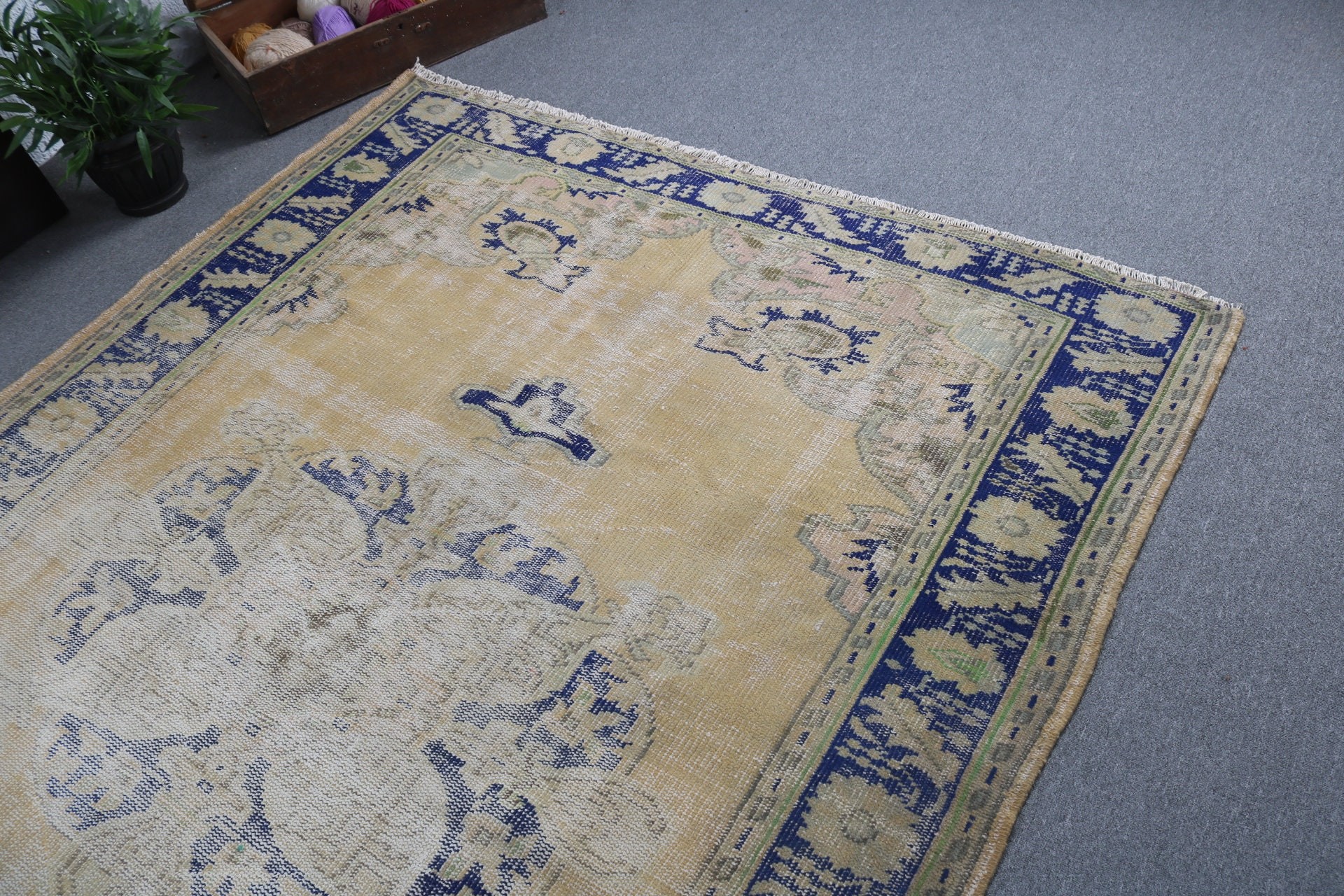 Sarı Açıklama Halıları, Yemek Odası Halısı, 5.9x8.7 ft Büyük Halılar, Vintage Halı, Büyük Vintage Halılar, Türk Halıları, Anadolu Halısı, Ev Dekorasyonu Halısı