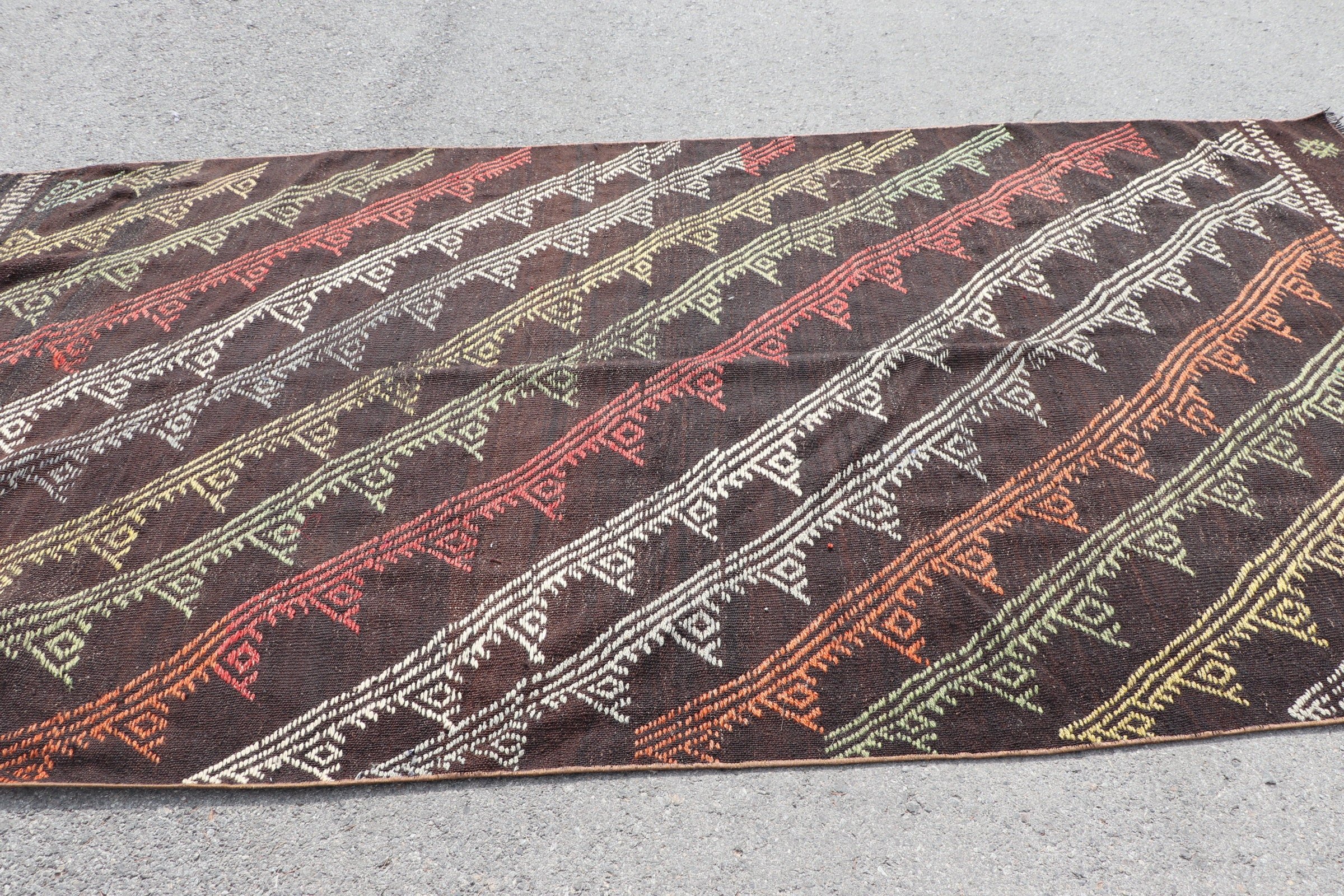 Kilim, Kahverengi Mutfak Halıları, Salon Halısı, 5.4x11.6 ft Büyük Halılar, Türk Halıları, Vintage Halı, Oryantal Halı, Fas Halısı, Yemek Odası Halısı