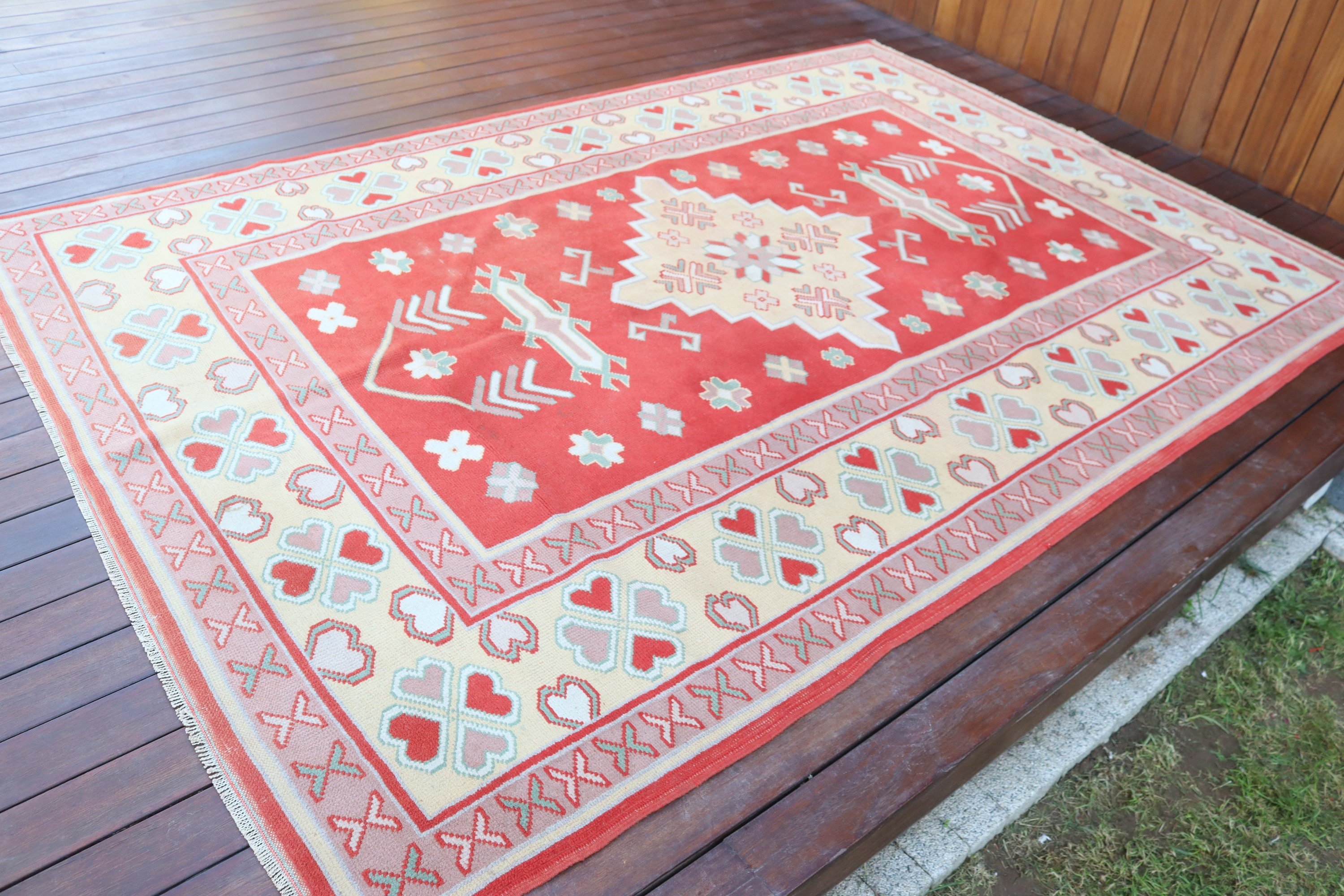 5.8x8.4 ft Büyük Halılar, Türk Halıları, Düz Dokuma Halılar, Açıklama Halıları, Büyük Vintage Halılar, Vintage Halı, Yatak Odası Halısı, Kırmızı Düz ​​Dokuma Halı