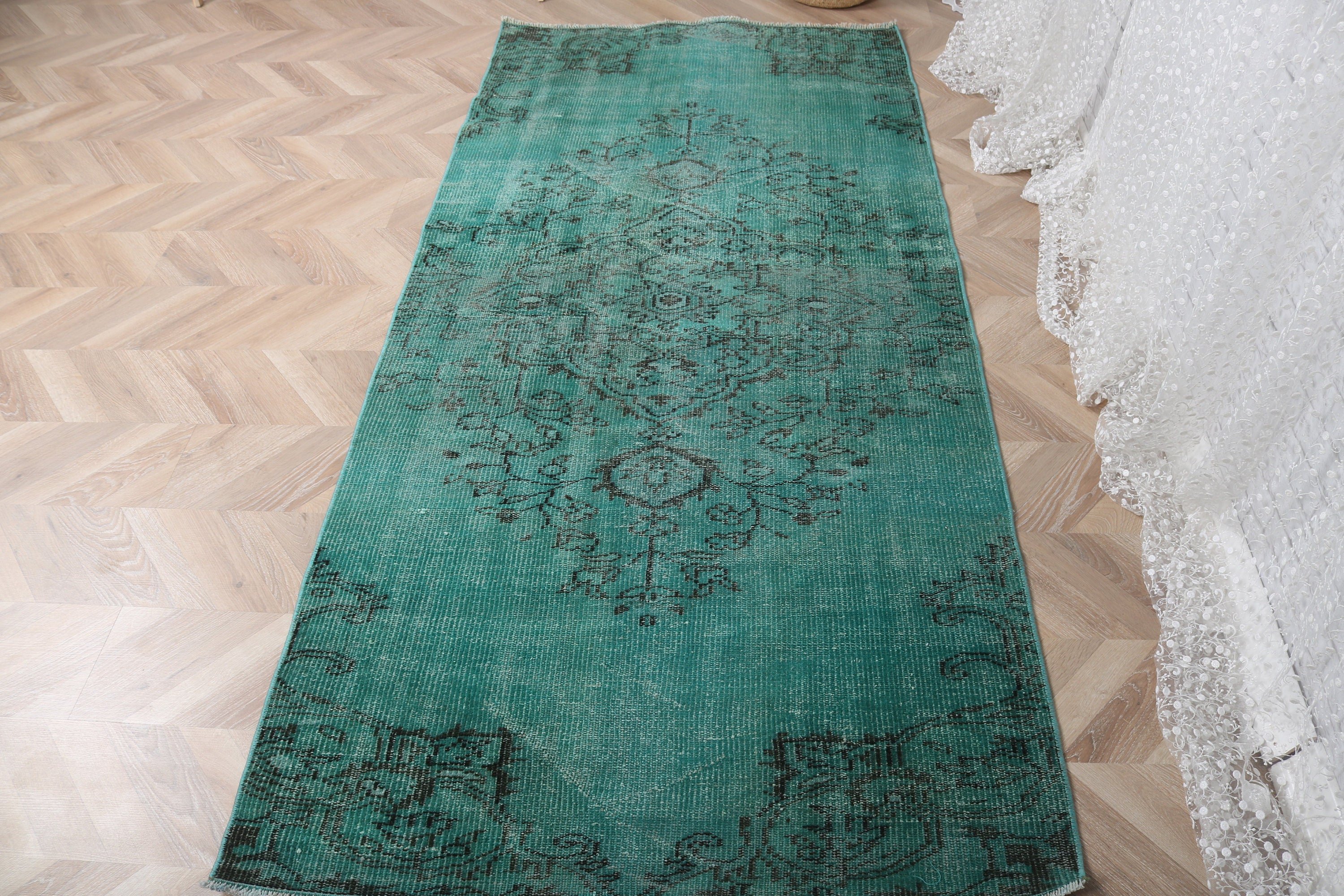 3,4x7,5 ft Alan Halıları, Türk Halısı, Etnik Halı, Düz Dokuma Halılar, Yer Halıları, Vintage Halılar, Mutfak Halıları, Fas Halıları, Yeşil Boho Halıları