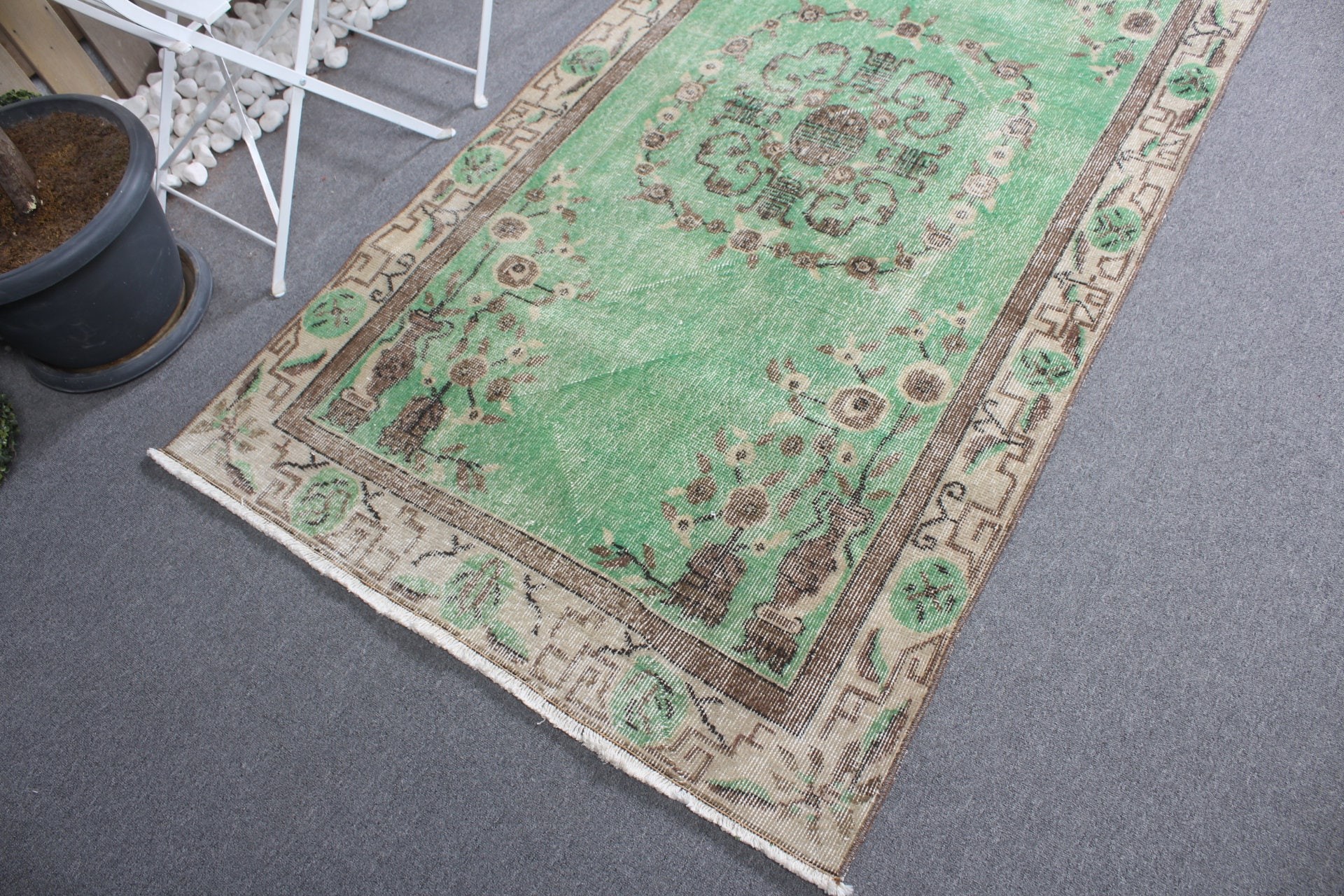 Green Wool Rug, Vintage Rugs, Oushak Rug, Nursery Rug, 3.6x6.6 ft Accent Rug, Turkish Rugs, Rugs for Kitchen, Floor Rug, Entry Rugs