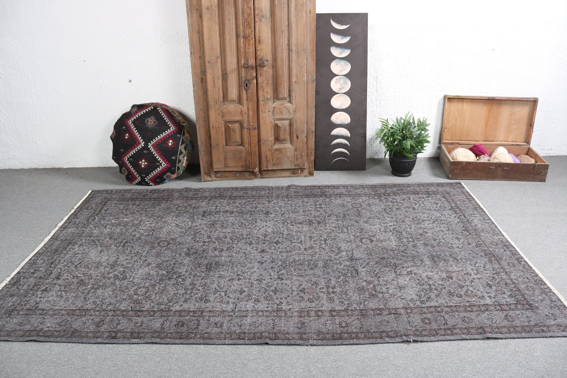 Boho Halılar, Yatak Odası Halıları, 5.4x9.2 ft Büyük Halılar, Türk Halıları, Vintage Halılar, Yün Halı, Fas Halıları, Gri El Dokuma Halılar, Büyük Vintage Halı