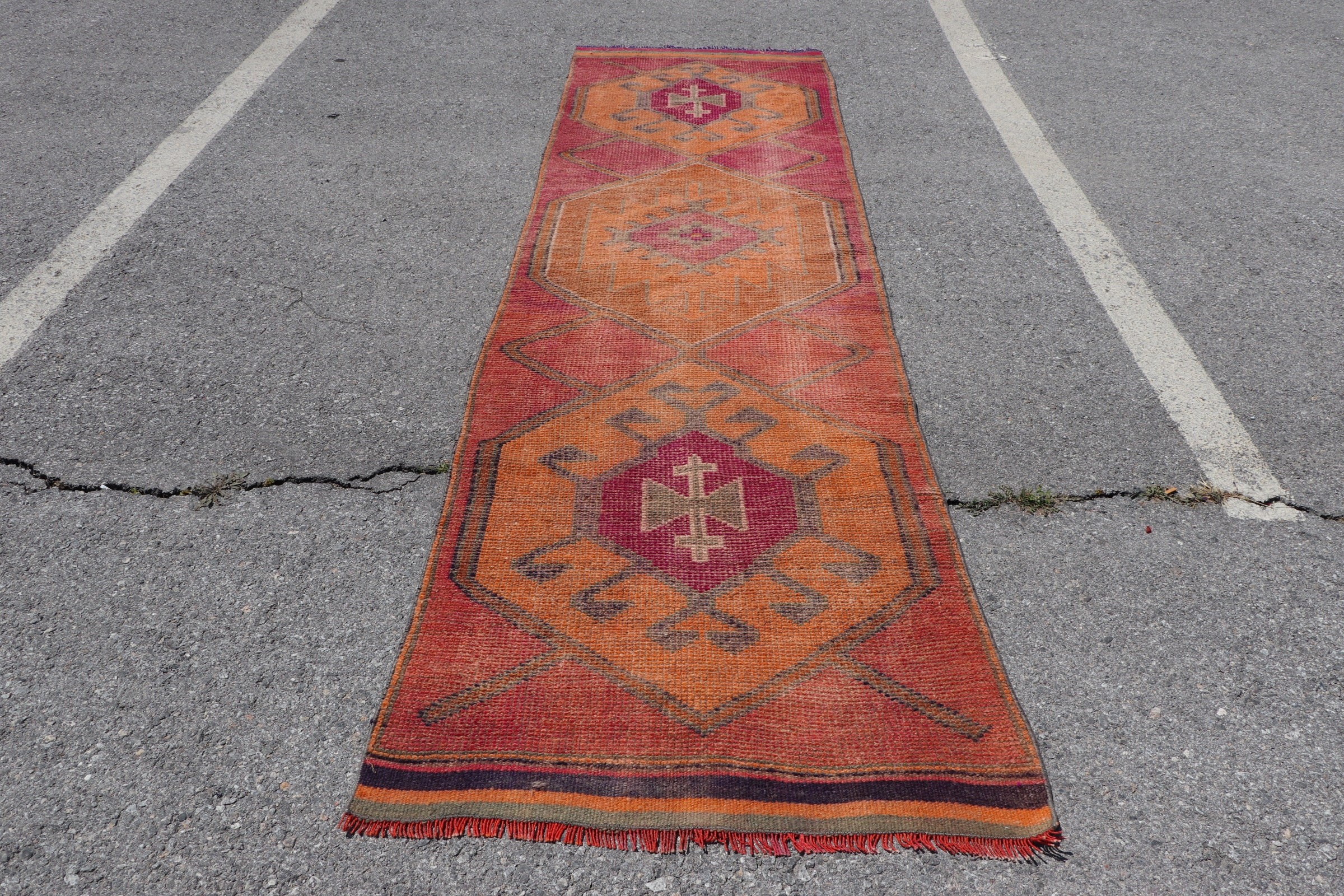 Moroccan Rug, Antique Rug, Orange Antique Rug, Rugs for Hallway, Tribal Rugs, Corridor Rug, 3x10.5 ft Runner Rug, Turkish Rug, Vintage Rugs