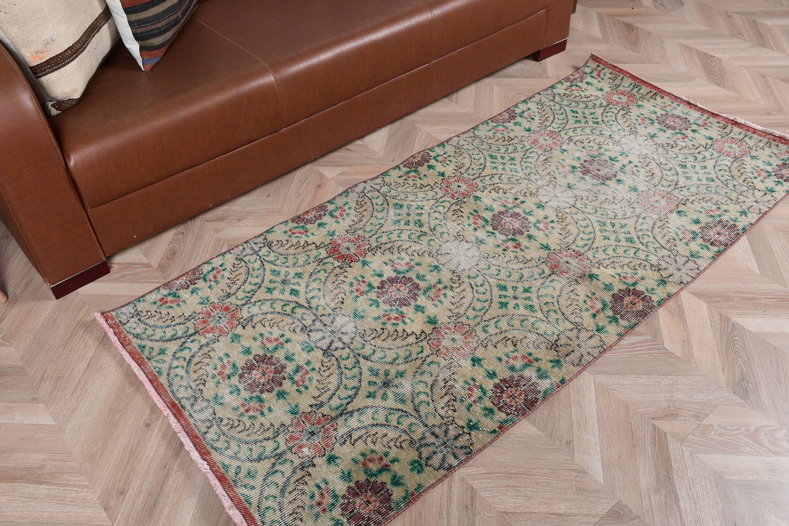 Cute Rug, 2.9x6.2 ft Accent Rug, Bedroom Rug, Turkish Rug, Kitchen Rugs, Vintage Rugs, Home Decor Rug, Anatolian Rug, Green Anatolian Rugs