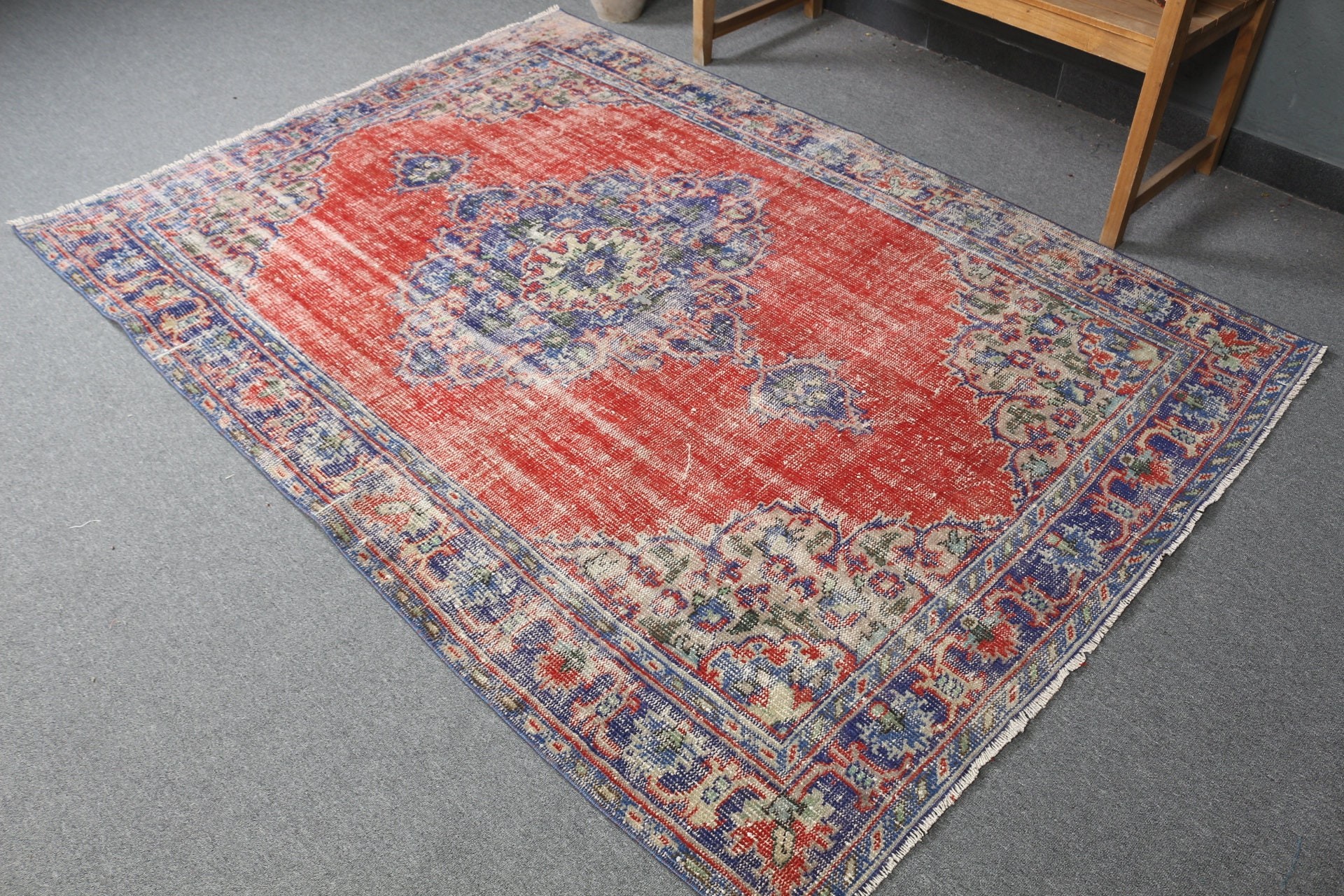 Rugs for Nursery, Vintage Rug, Floor Rug, Cool Rugs, Turkish Rugs, Kitchen Rug, Red Kitchen Rug, 5.2x7.3 ft Area Rugs, Bedroom Rugs