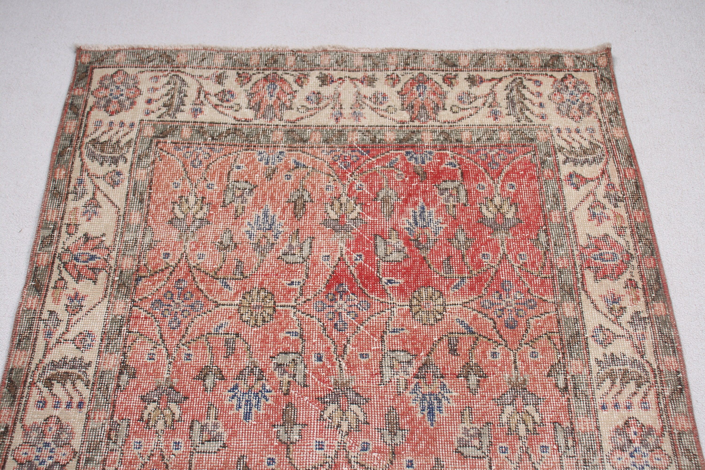 Türk Halıları, Boho Halısı, Vintage Halı, Yün Halısı, Kırmızı Yatak Odası Halıları, Oturma Odası Halıları, Oushak Bölgesi Halıları, 3.7x7 ft Alan Halıları, El Dokuma Halıları