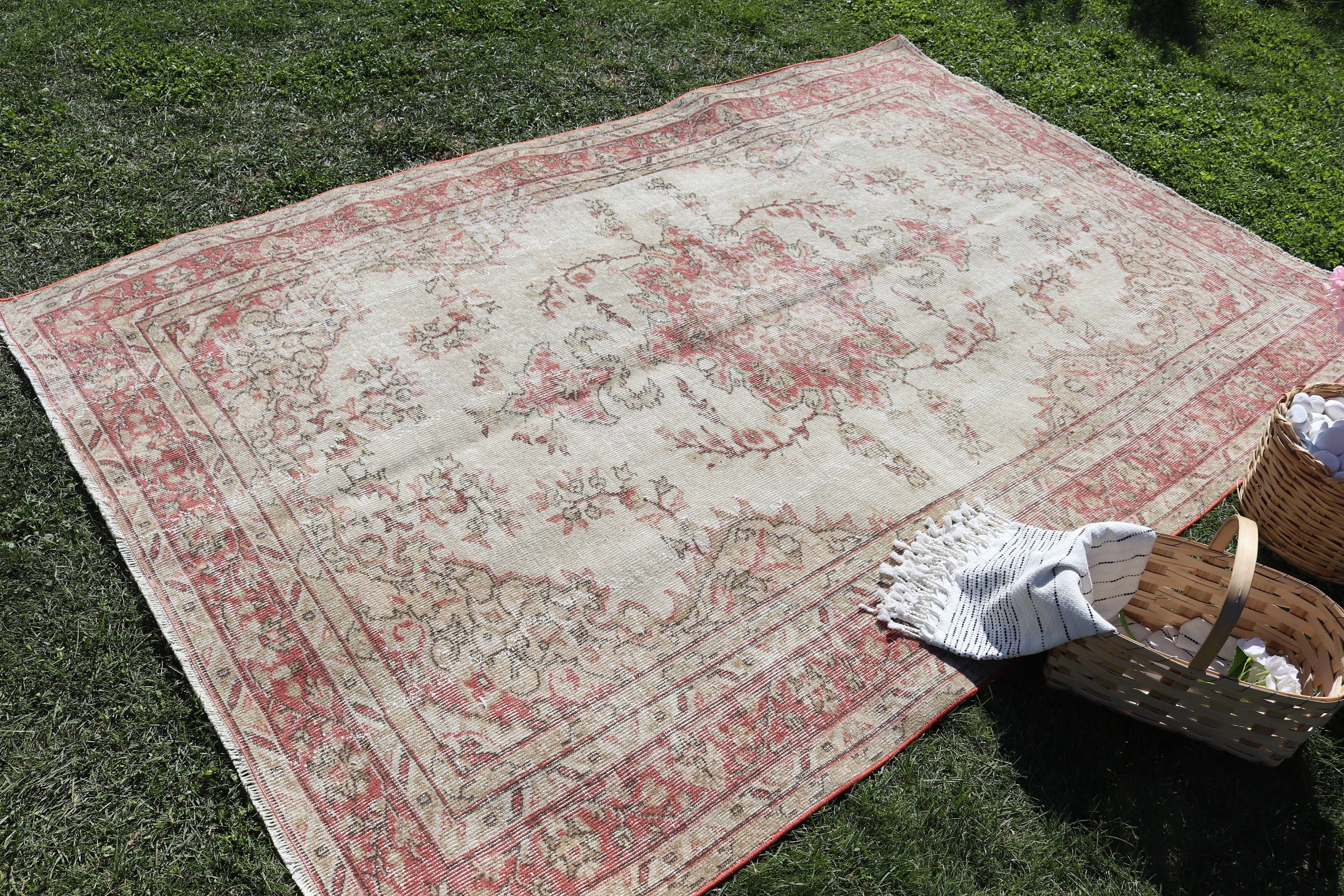 Modern Rug, Turkish Rug, Beige Boho Rug, Large Boho Rug, Vintage Rug, Dining Room Rug, Moroccan Rugs, 5.5x8.4 ft Large Rug, Rugs for Salon