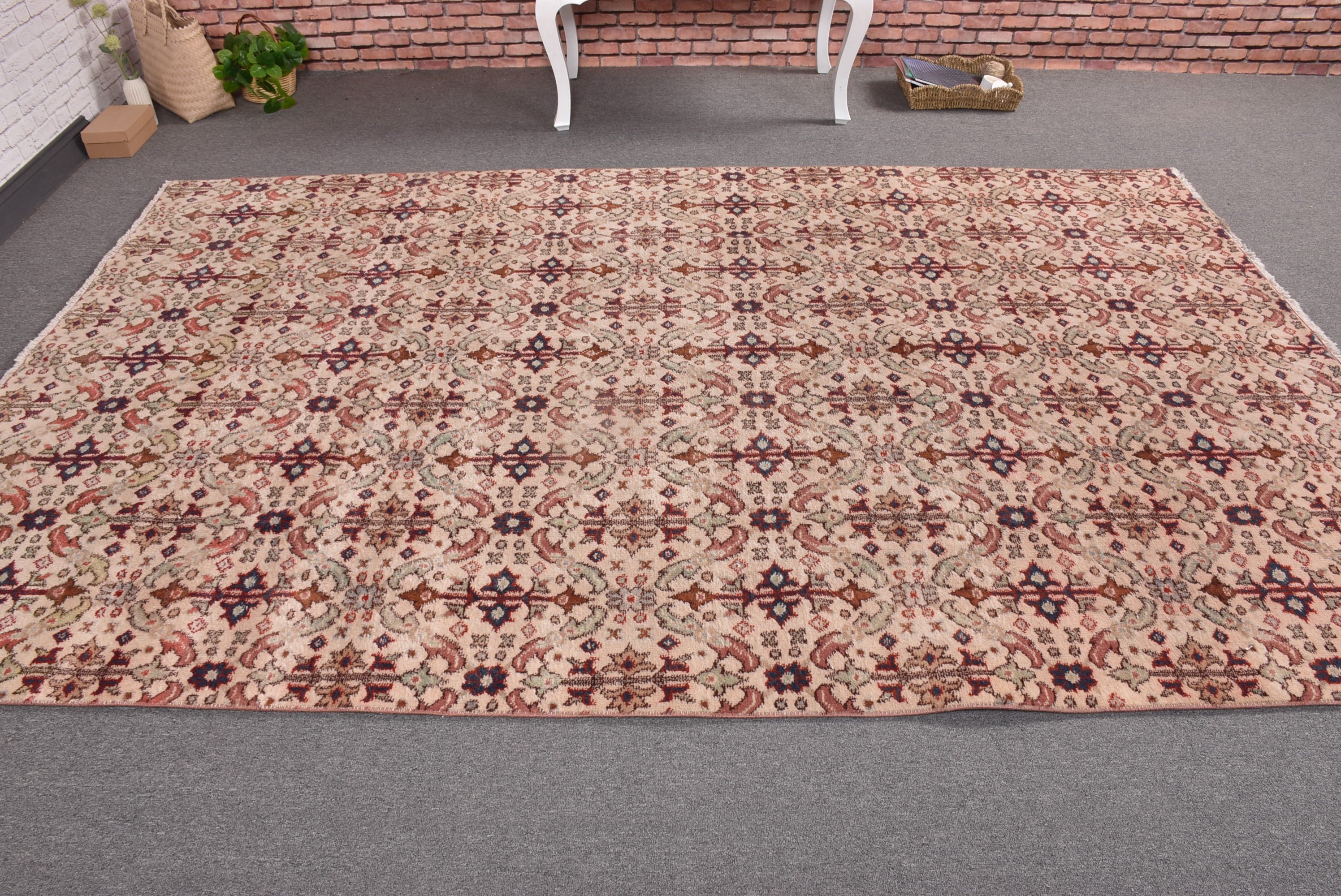 Turkish Rug, Kitchen Rug, Large Vintage Rug, Pink Neutral Rugs, Geometric Rug, Dining Room Rug, Vintage Rug, 5.7x9.1 ft Large Rugs