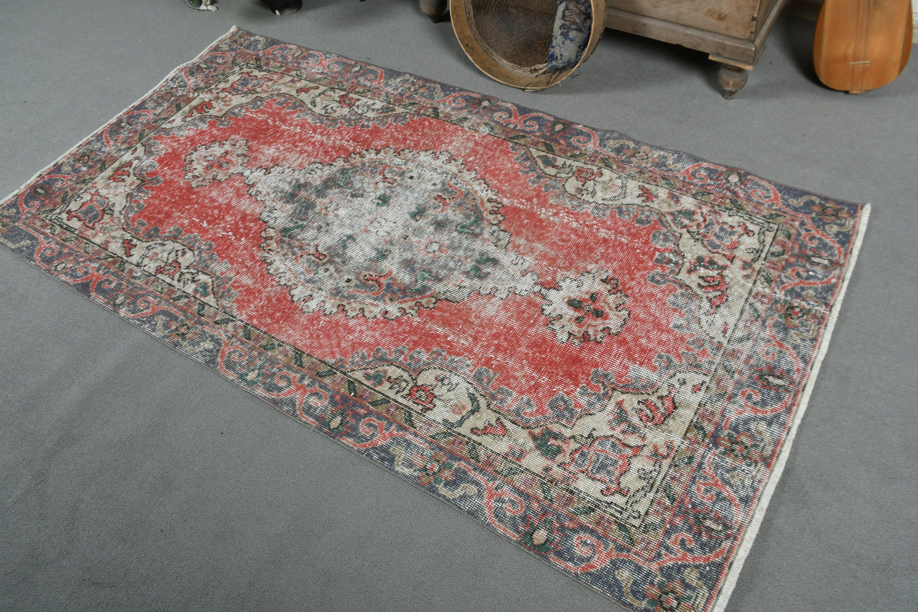 Turkish Rug, Red Home Decor Rug, Bedroom Rugs, Kitchen Rugs, 3.4x6.3 ft Accent Rug, Nursery Rug, Vintage Rug, Antique Rug, Office Rug