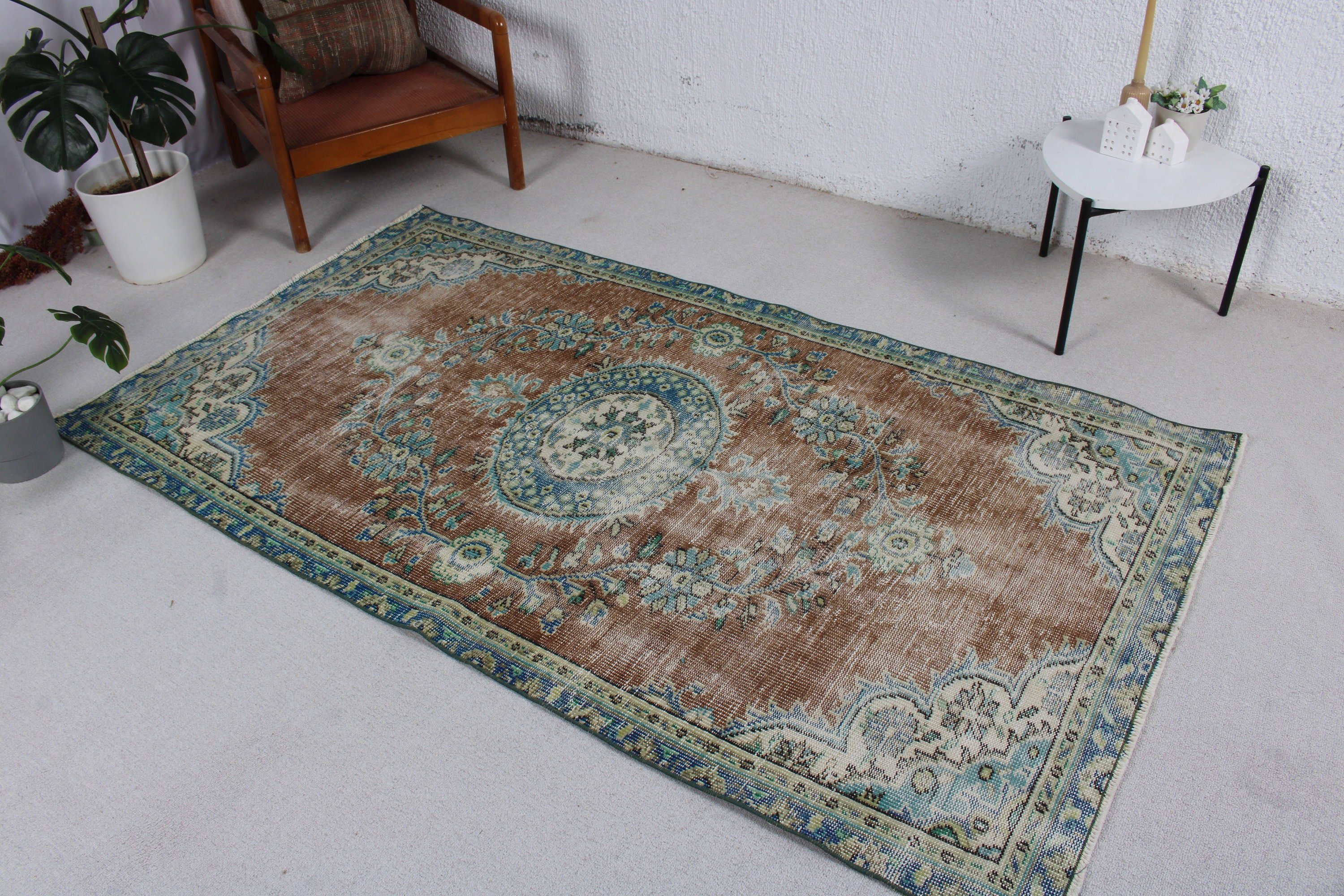 Türk Halısı, Kahverengi Açıklama Halısı, 3,9x7 ft Alan Halıları, Vintage Alan Halısı, Yatak Odası Halıları, Vintage Halılar, Yemek Odası Halıları