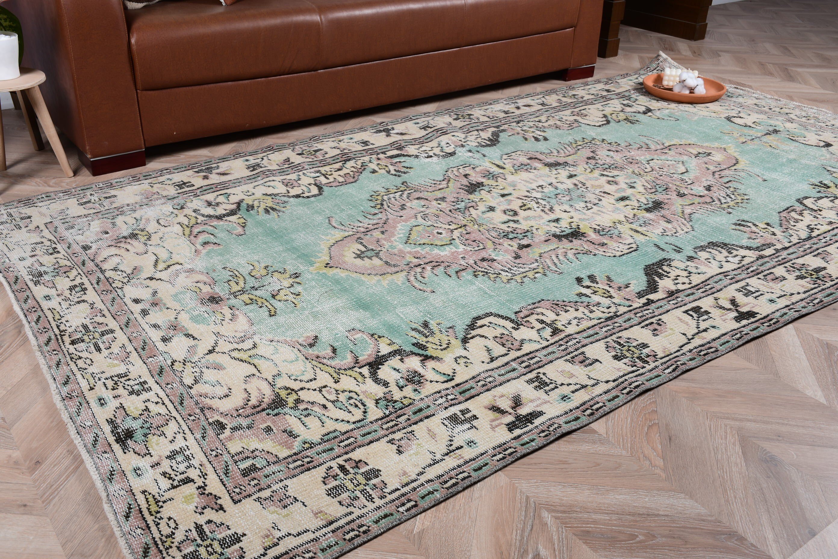 Living Room Rug, 4.7x8.7 ft Large Rug, Floor Rugs, Turkish Rugs, Vintage Rugs, Green Kitchen Rug, Bedroom Rug, Muted Rug