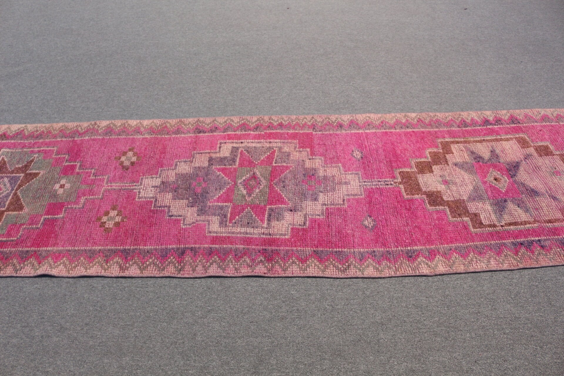 Vintage Rugs, 2.6x11.2 ft Runner Rug, Stair Rugs, Bedroom Rugs, Pink Kitchen Rug, Ethnic Rugs, Antique Rug, Rugs for Kitchen, Turkish Rugs