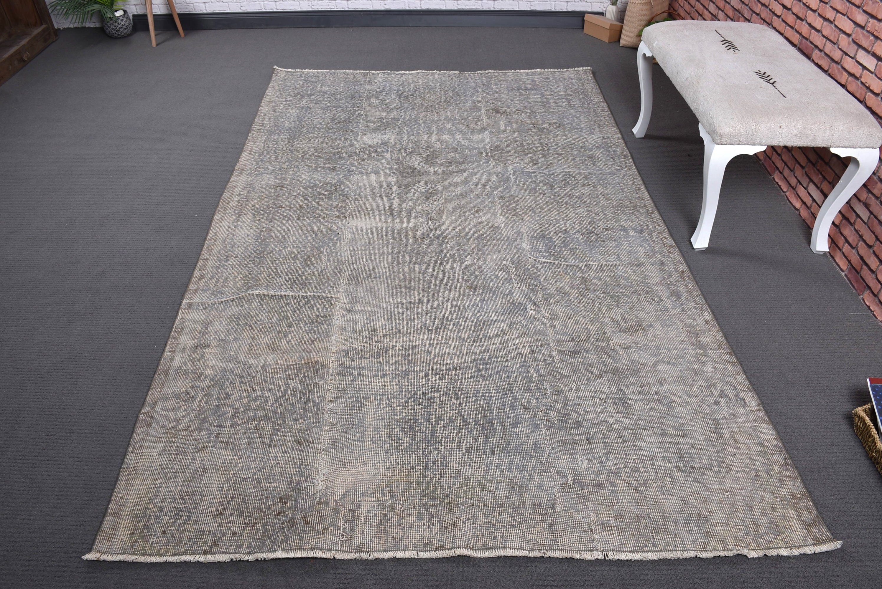 Türk Halısı, Gri Fas Halısı, Vintage Halılar, Ofis Halısı, Oushak Halıları, Büyük Boho Halısı, 5.2x8.4 ft Büyük Halı, Büyük Vintage Halıları, Modern Halı