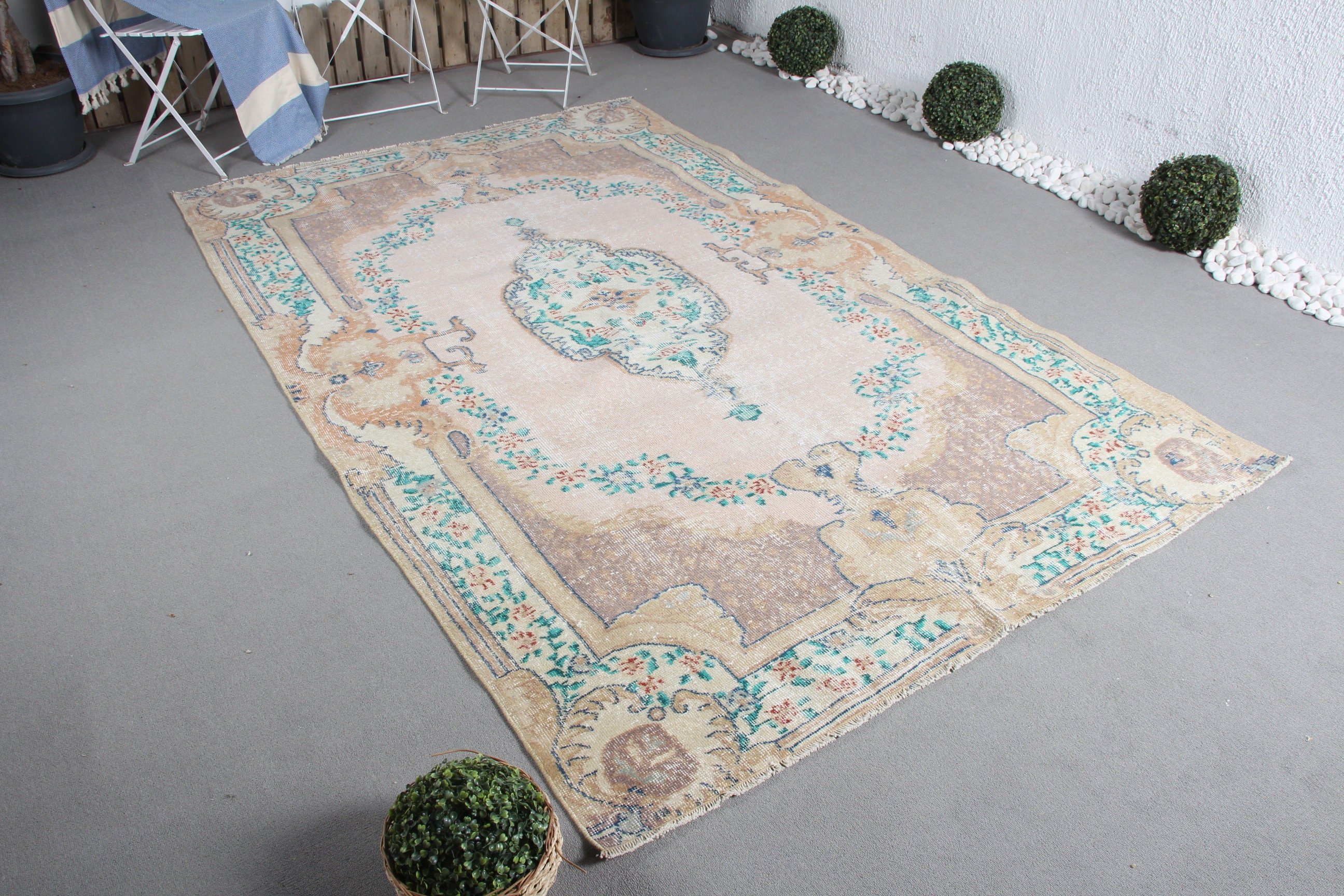 Beige Antique Rug, Designer Rug, Salon Rug, Oriental Rug, Living Room Rug, Antique Rug, Turkish Rug, Vintage Rugs, 5.4x8.8 ft Large Rugs