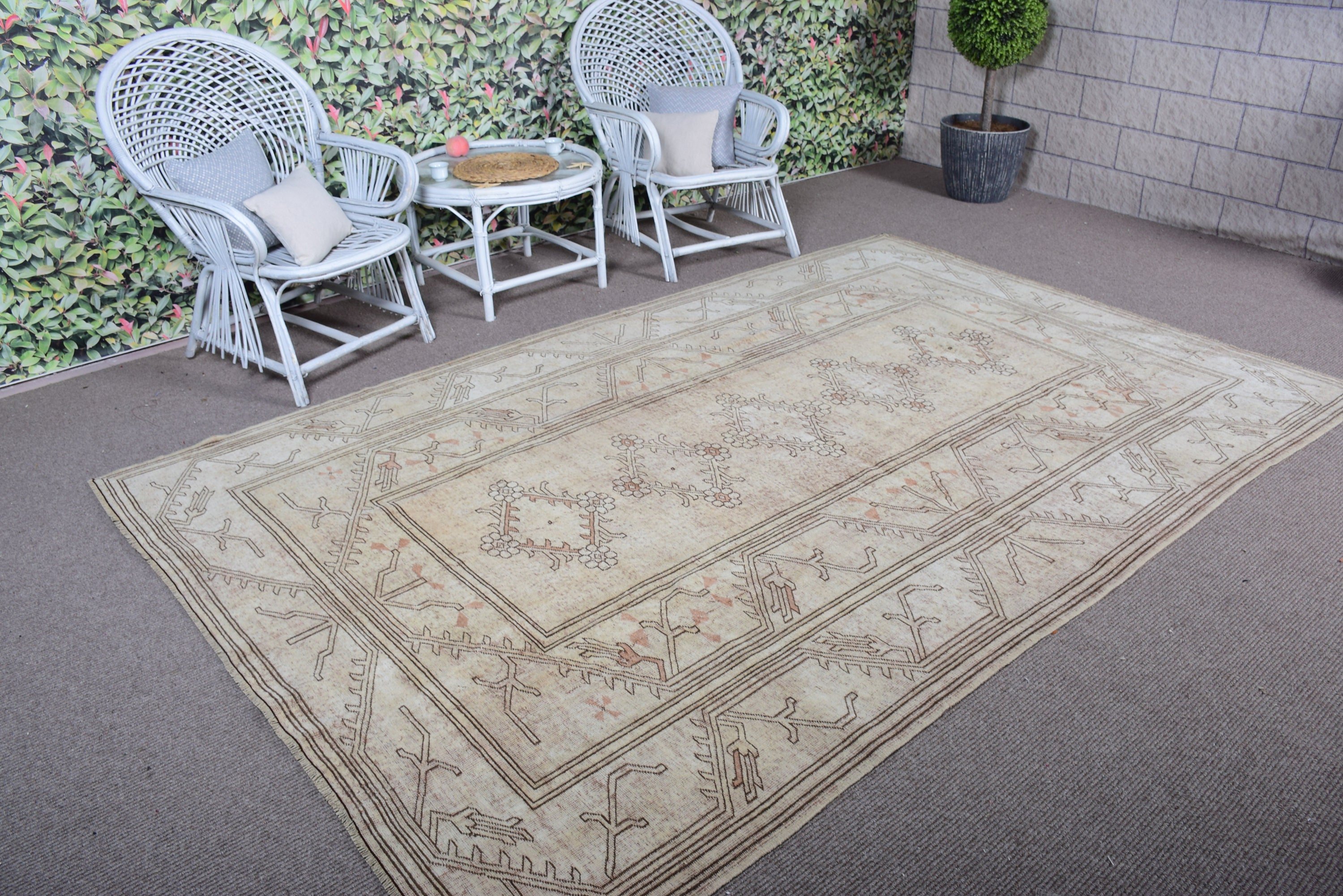 6.4x9.9 ft Large Rug, Salon Rugs, Beige Boho Rug, Vintage Rugs, Living Room Rug, Bedroom Rug, Turkish Rugs, Rugs for Bedroom, Wool Rugs