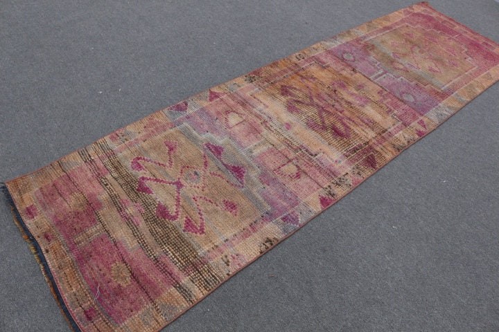 Rugs for Corridor, Oushak Rug, Vintage Rug, Kitchen Rugs, Art Rug, Pink Home Decor Rug, Turkish Rug, 2.7x9.1 ft Runner Rugs, Corridor Rugs