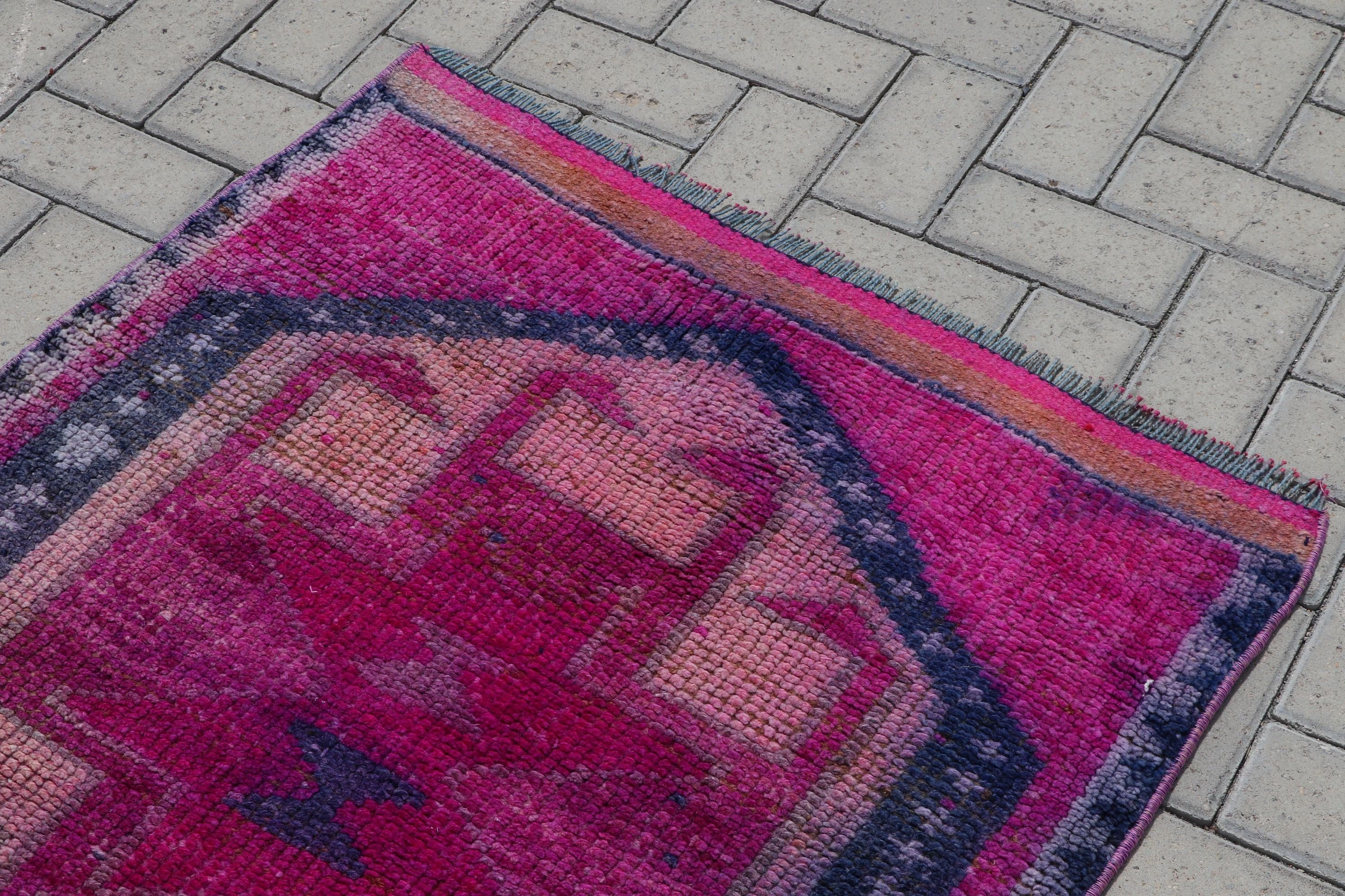 Pink Anatolian Rug, 2.9x10.3 ft Runner Rugs, Kitchen Rug, Vintage Rug, Bedroom Rugs, Dorm Rug, Corridor Rug, Rugs for Corridor, Turkish Rug