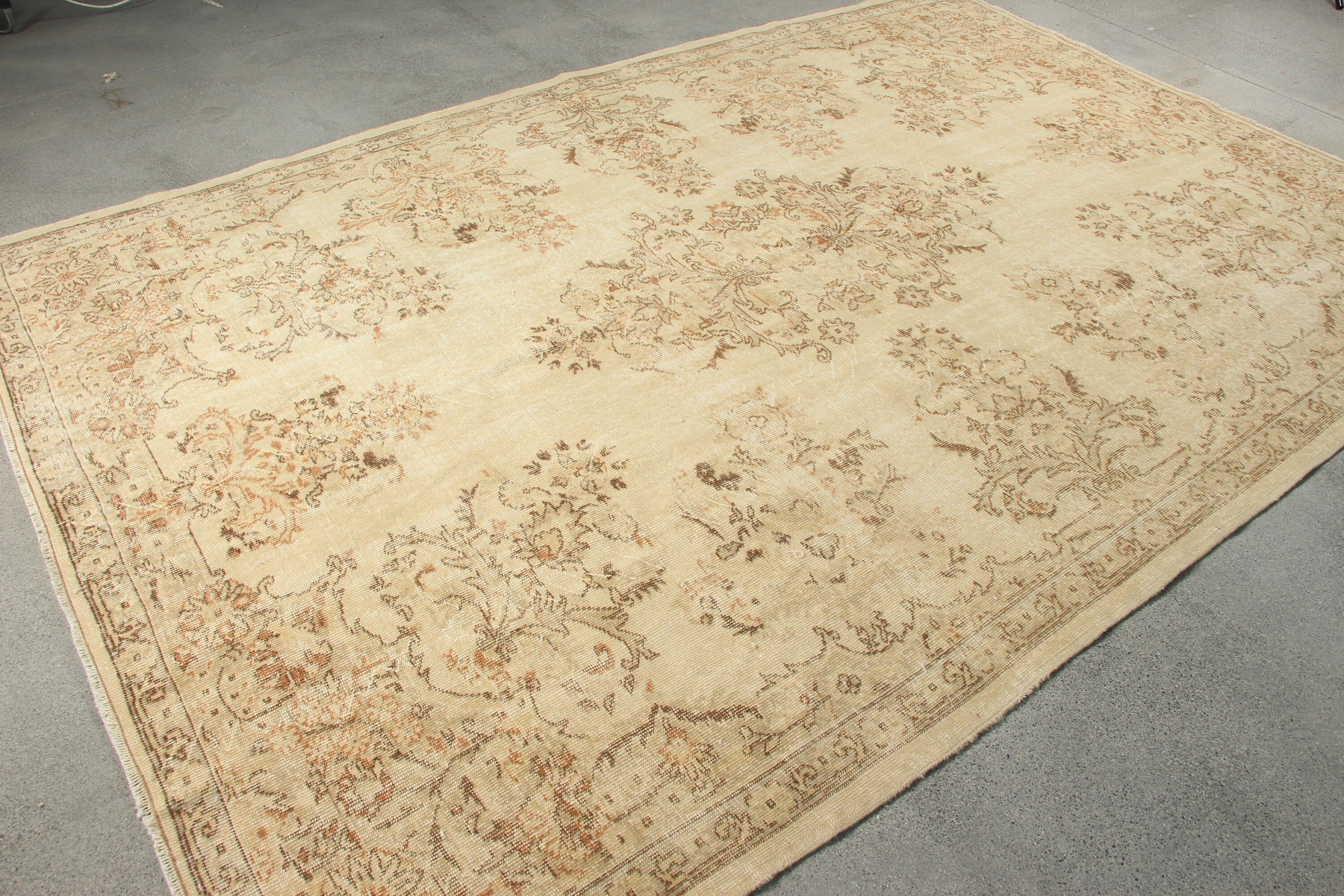 Anatolian Rug, Beige Home Decor Rugs, Bedroom Rug, Turkish Rug, 6.9x10.2 ft Oversize Rugs, Vintage Rugs, Living Room Rug, Salon Rugs