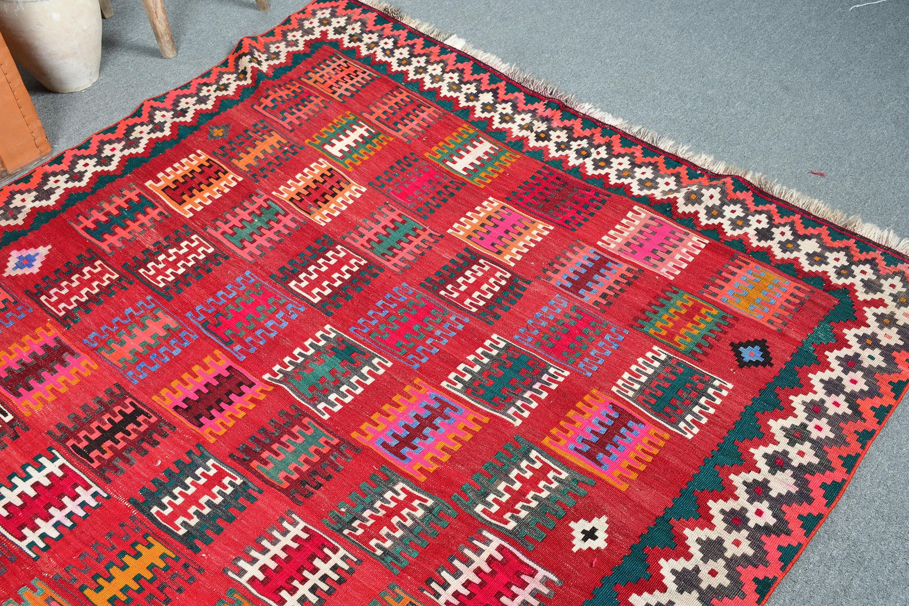 Oturma Odası Halısı, Salon Halısı, Fas Halıları, Yatak Odası Halısı, Kilim, Kırmızı Anadolu Halısı, Türk Halıları, Sevimli Halı, Vintage Halı, 5.3x8.7 ft Büyük Halı