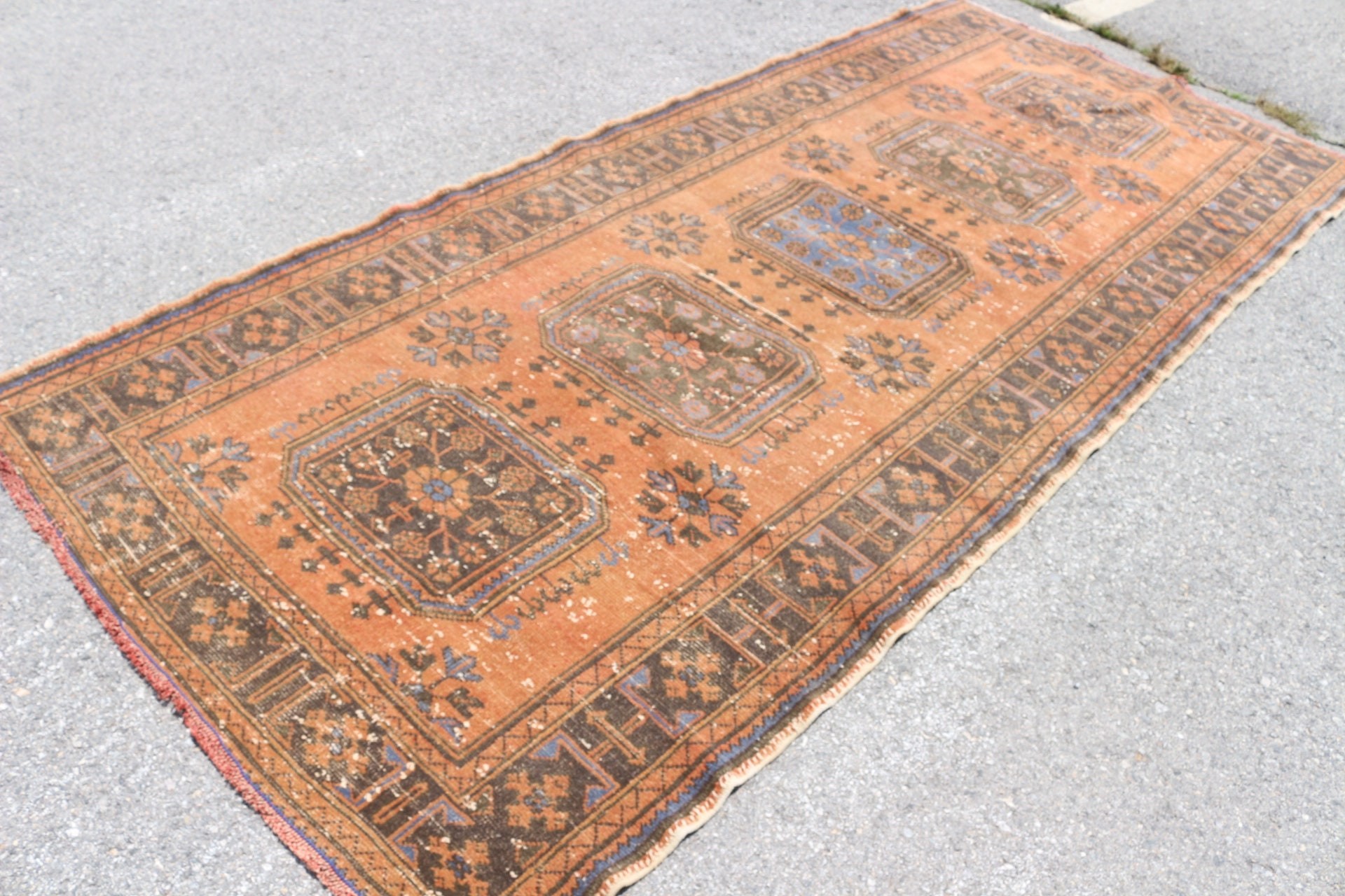 Vintage Rug, Home Decor Rug, Floor Rug, Living Room Rug, Salon Rugs, Turkish Rug, Kitchen Rugs, Orange Wool Rug, 4.7x10.7 ft Large Rugs