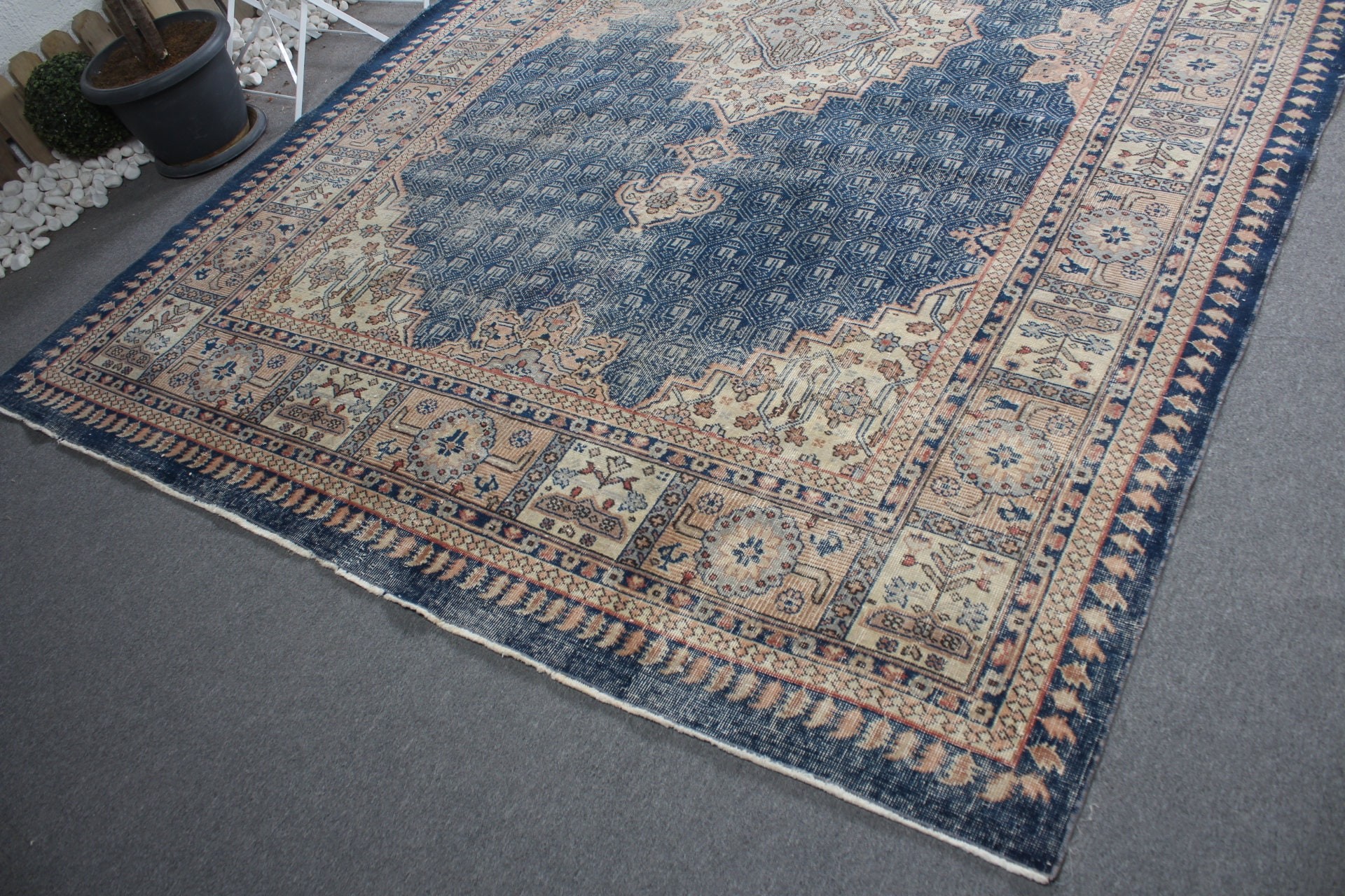 Salon Halısı, Yatak Odası Halısı, Yer Halısı, Vintage Halı, Boho Halısı, 7.9x11.5 ft Büyük Boy Halı, Mavi Ev Dekor Halıları, Türk Halısı, Yemek Odası Halısı